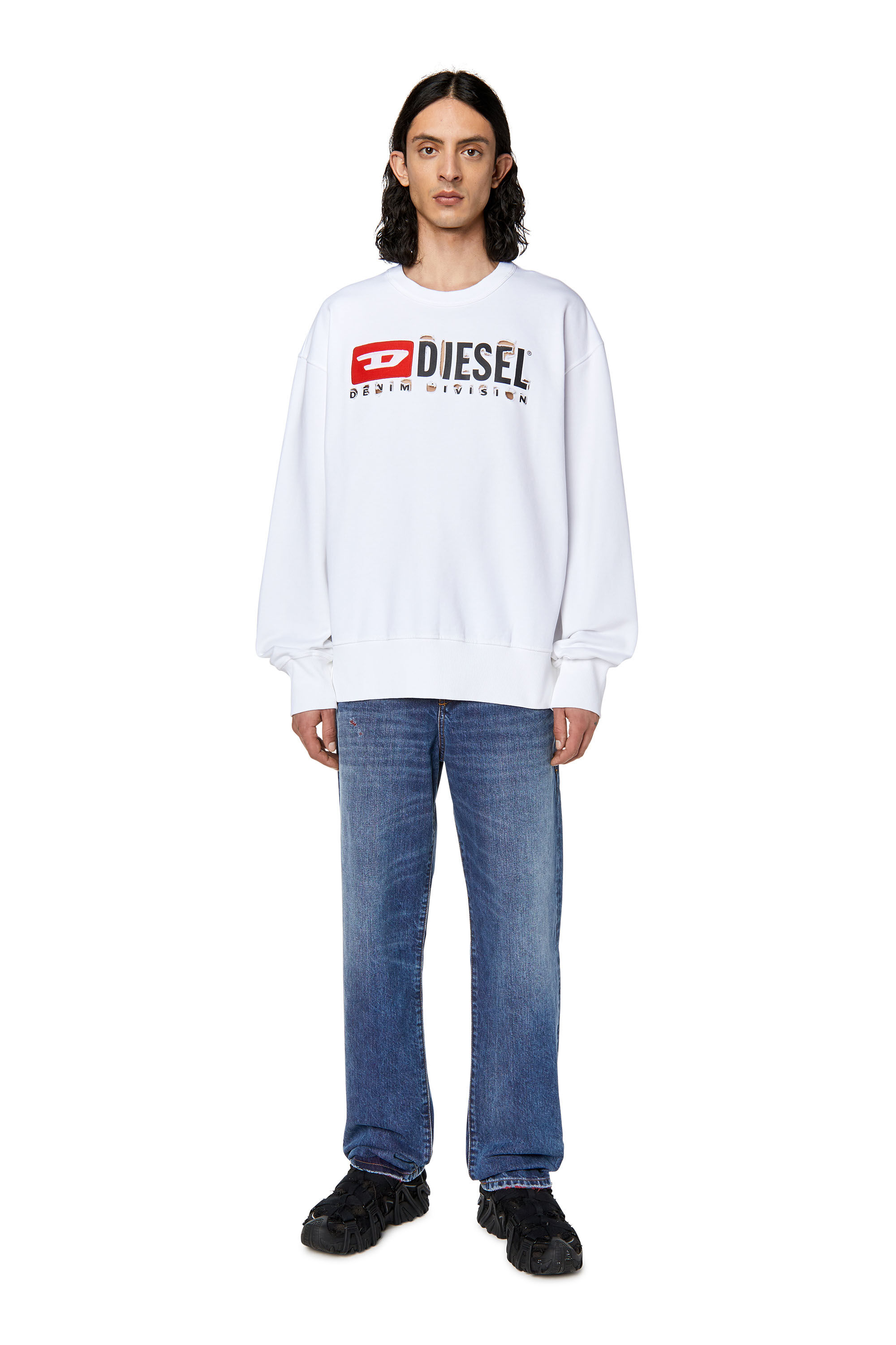 Diesel - S-MACS-DIVSTROYED, Male's Sweatshirt with peel-off letters in White - 1