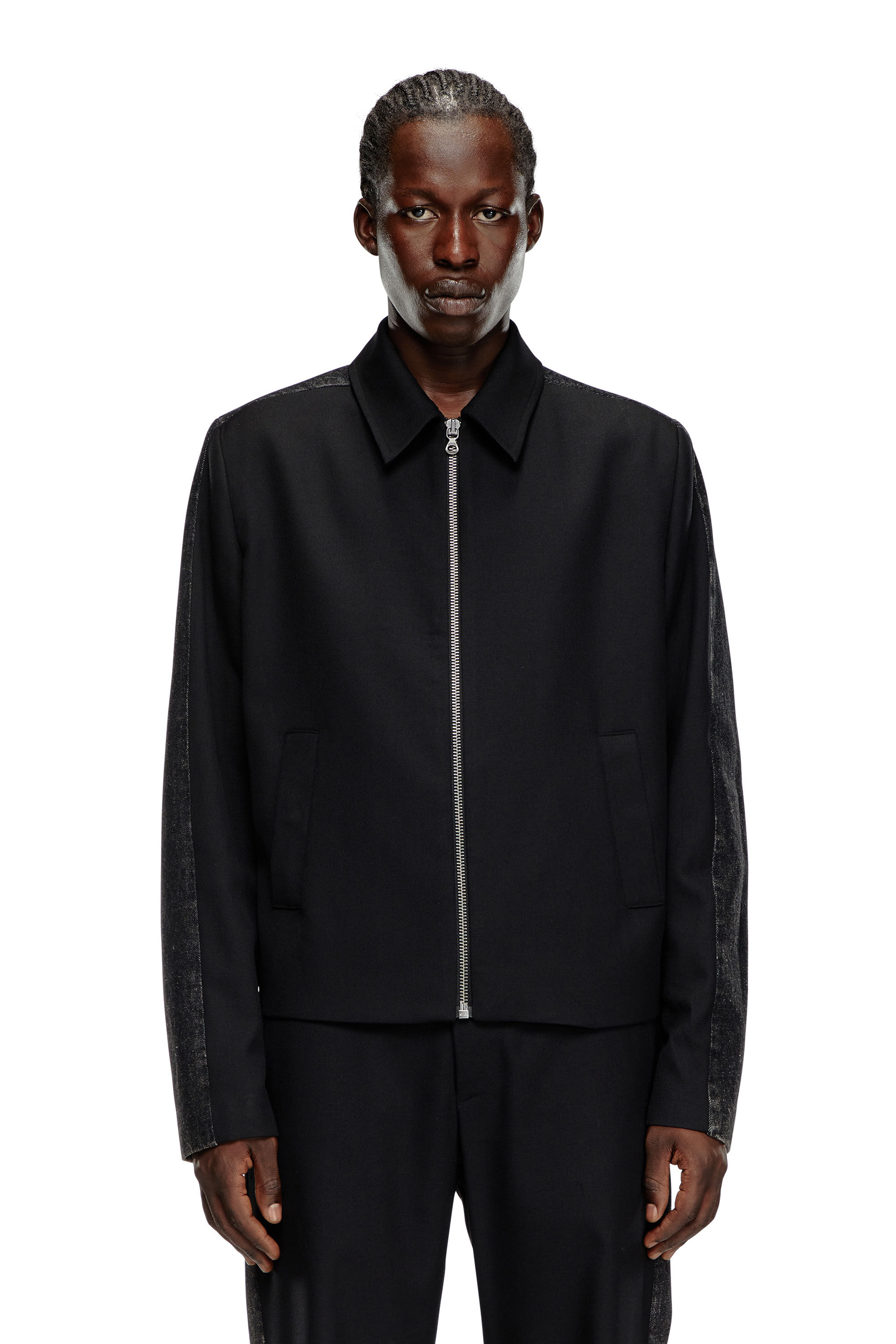 Diesel - J-RHEIN, Male's Blouson jacket in wool blend and denim in Black - 6