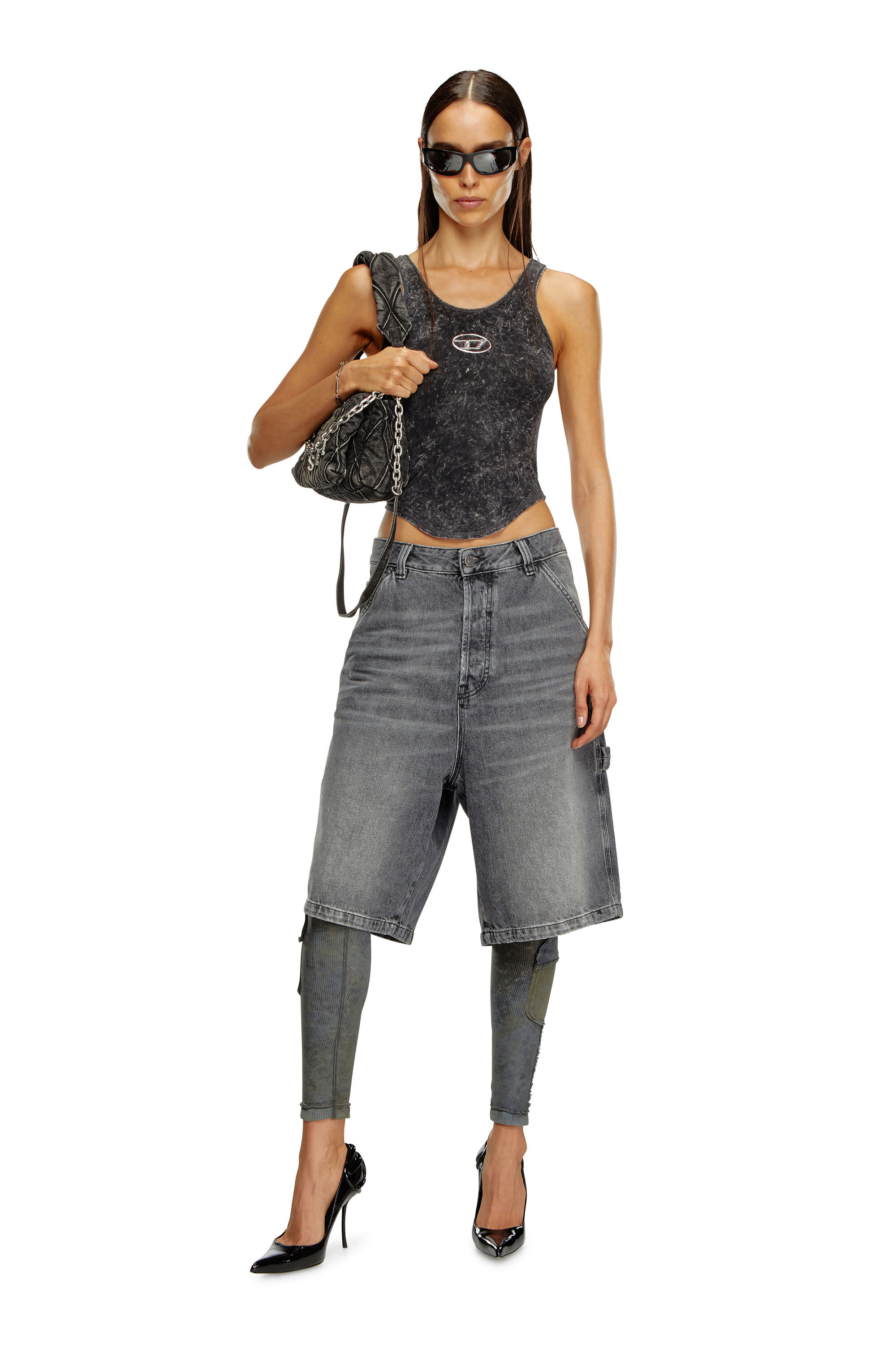 Diesel - T-AVENA-P1, Female's Open-back top with marbled effect in Black - 1