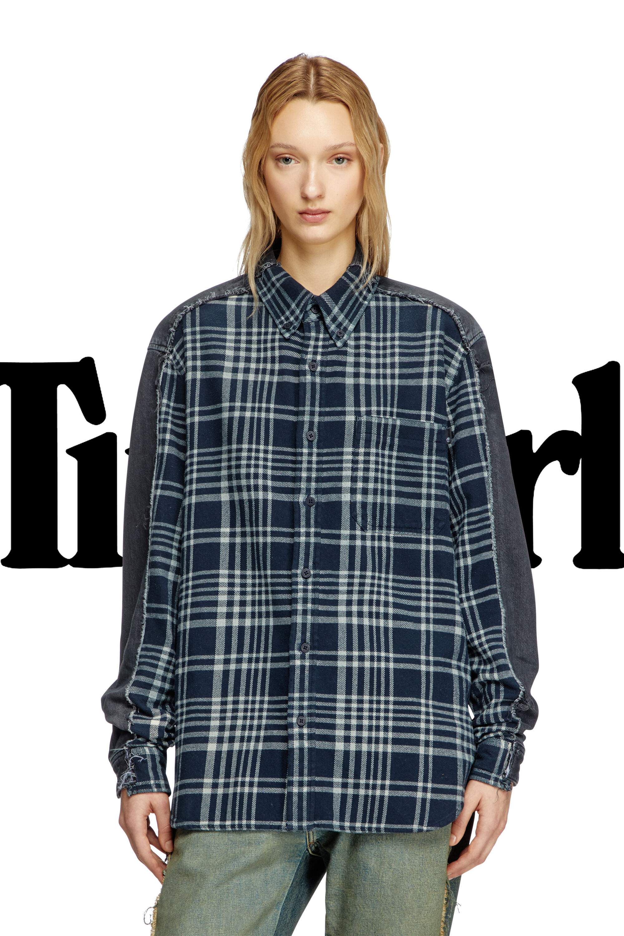 Diesel - Shirt Dieseloves 6B, Unisex's Overdyed check and denim shirt in Blue/Black - 6