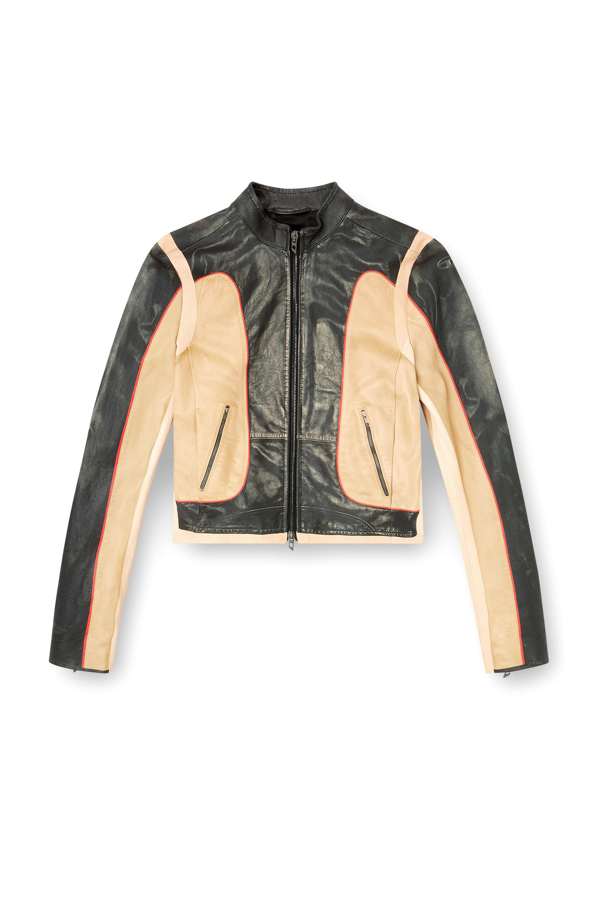 Diesel - L-OONIE, Veste de motard en cuir effet trompe-l'œil Femme in ToBeDefined - 2