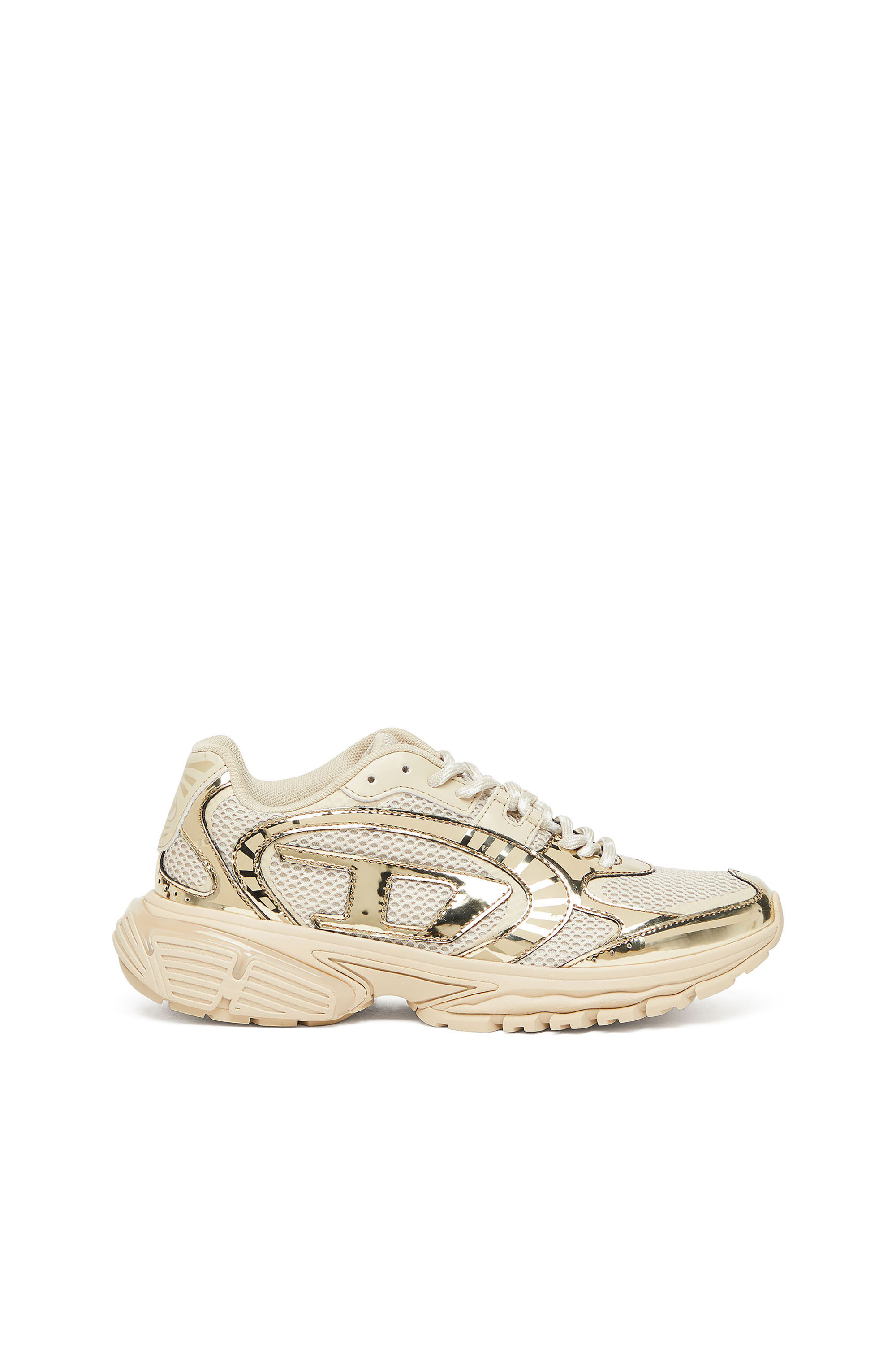 Diesel - S-PRO-V-DENSE LOW W, Female's S-Pro-V-Dense-Metallic mesh sneakers with Oval D logo in Beige - 1