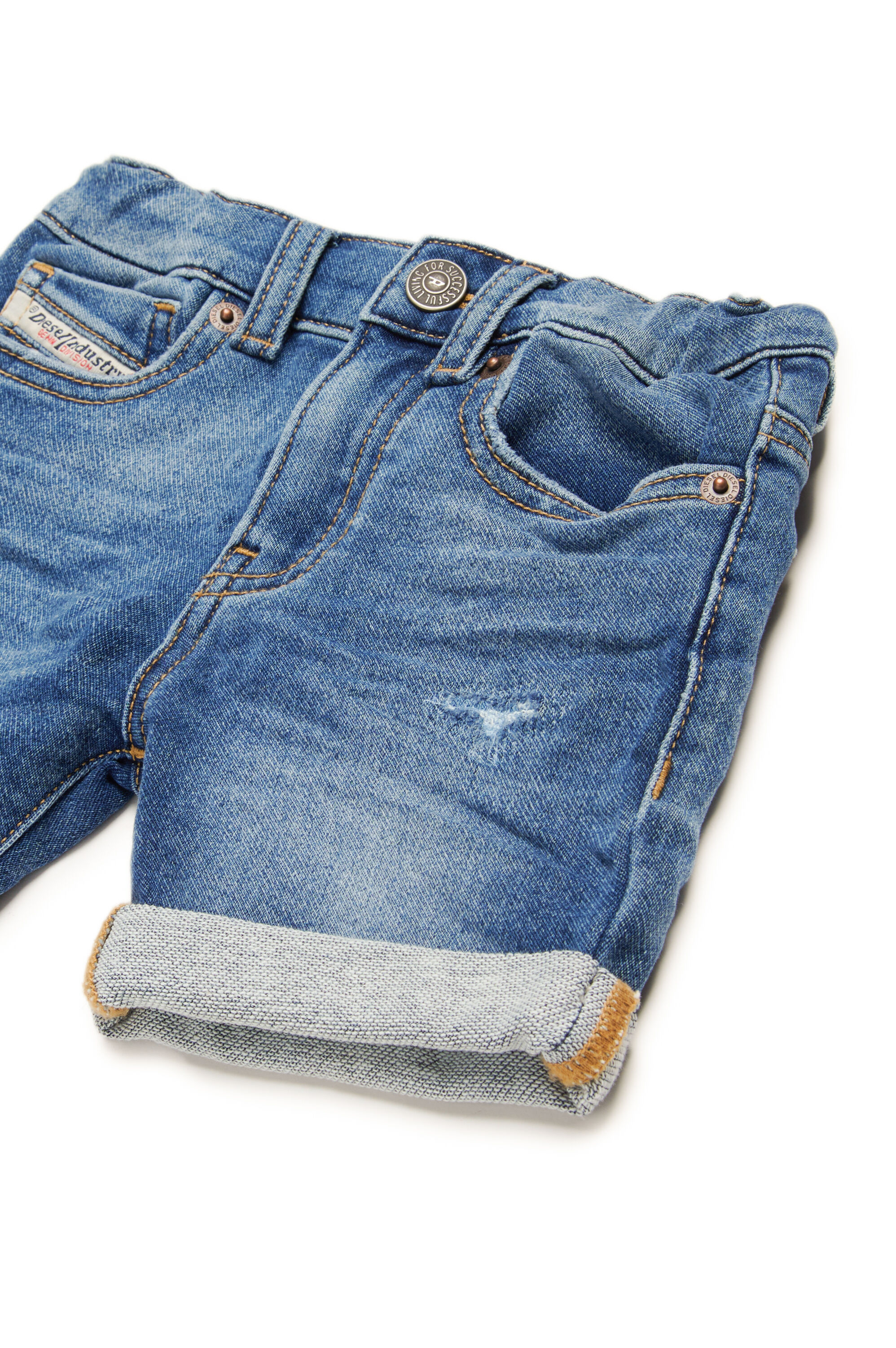 Diesel - PGALLYB JJJ, Unisex's Lived-in JoggJeans shorts with turn-ups in Medium Blue - 3