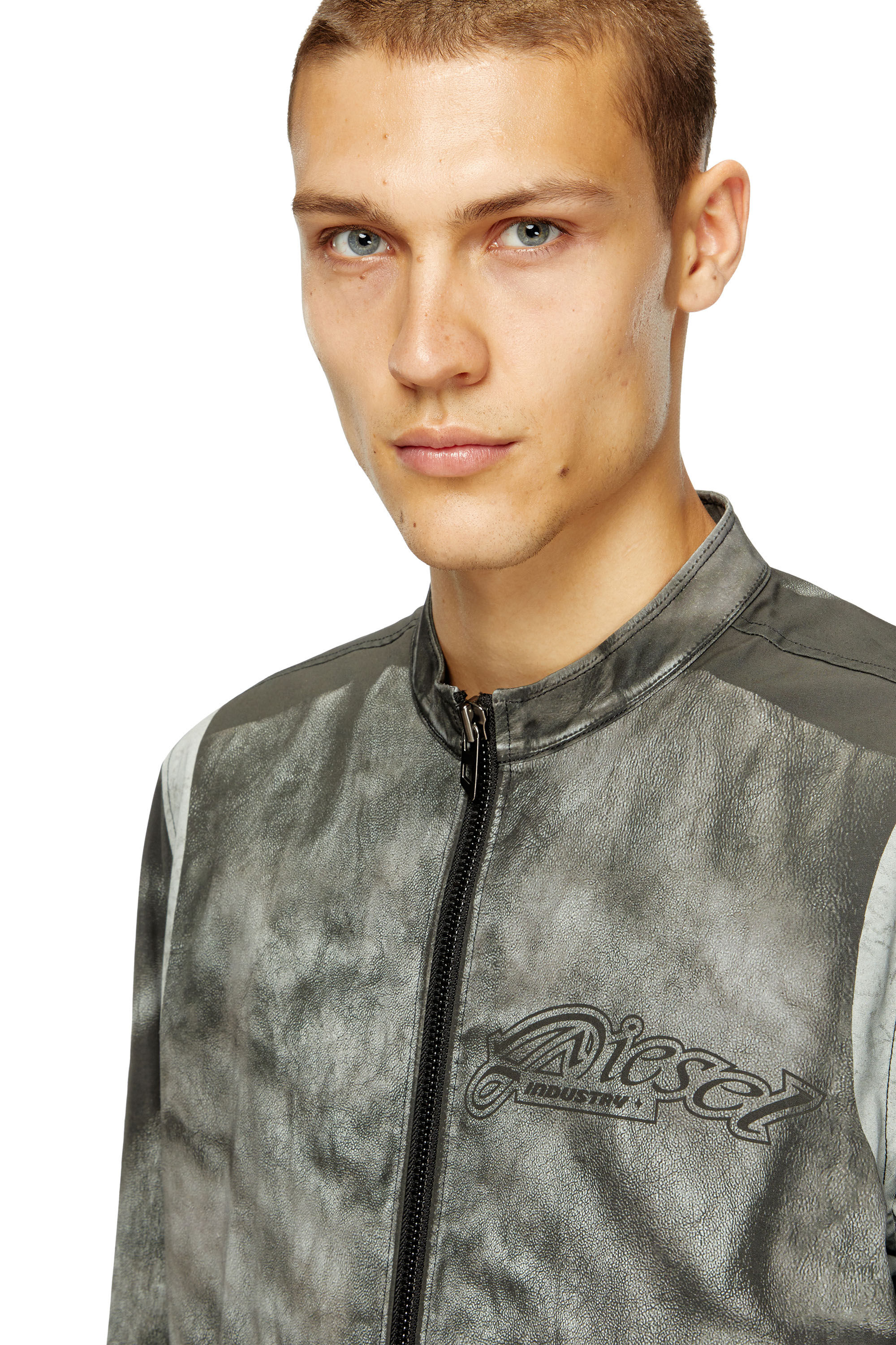 Diesel - J-EVERT, Veste de motard en toile imprimée Homme in Gris - 4