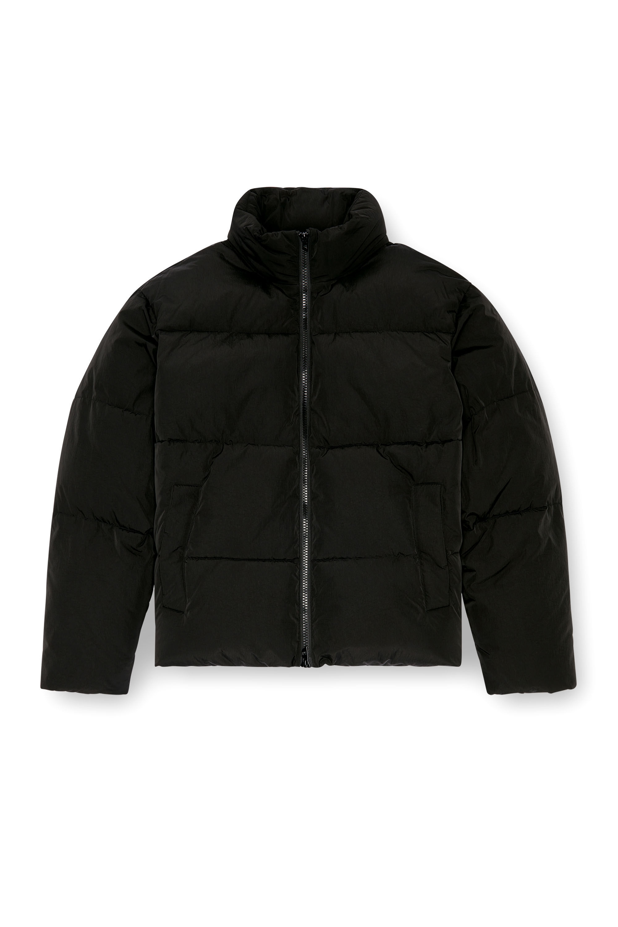 Men s Hooded down jacket in wrinkled nylon Black Diesel