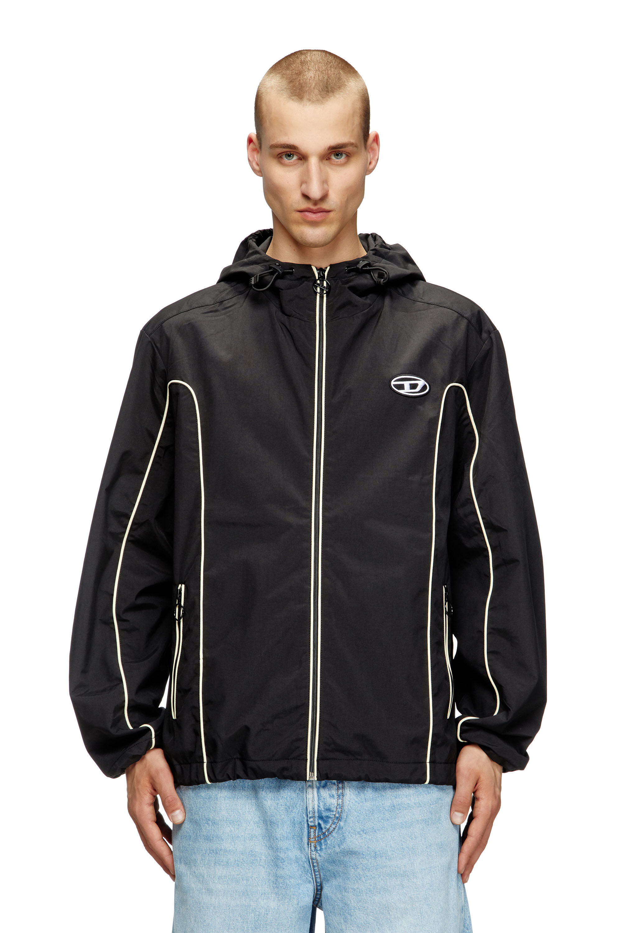 Diesel - J-HIVES, Male's Windbreaker with contrast piping in Black - 3