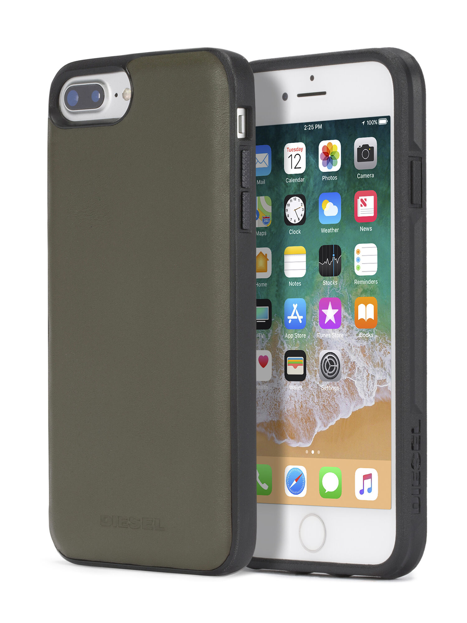 Diesel - OLIVE GREEN LEATHER IPHONE 8 PLUS/7 PLUS/6s PLUS/6 PLUS CASE, Olive Green - Image 1