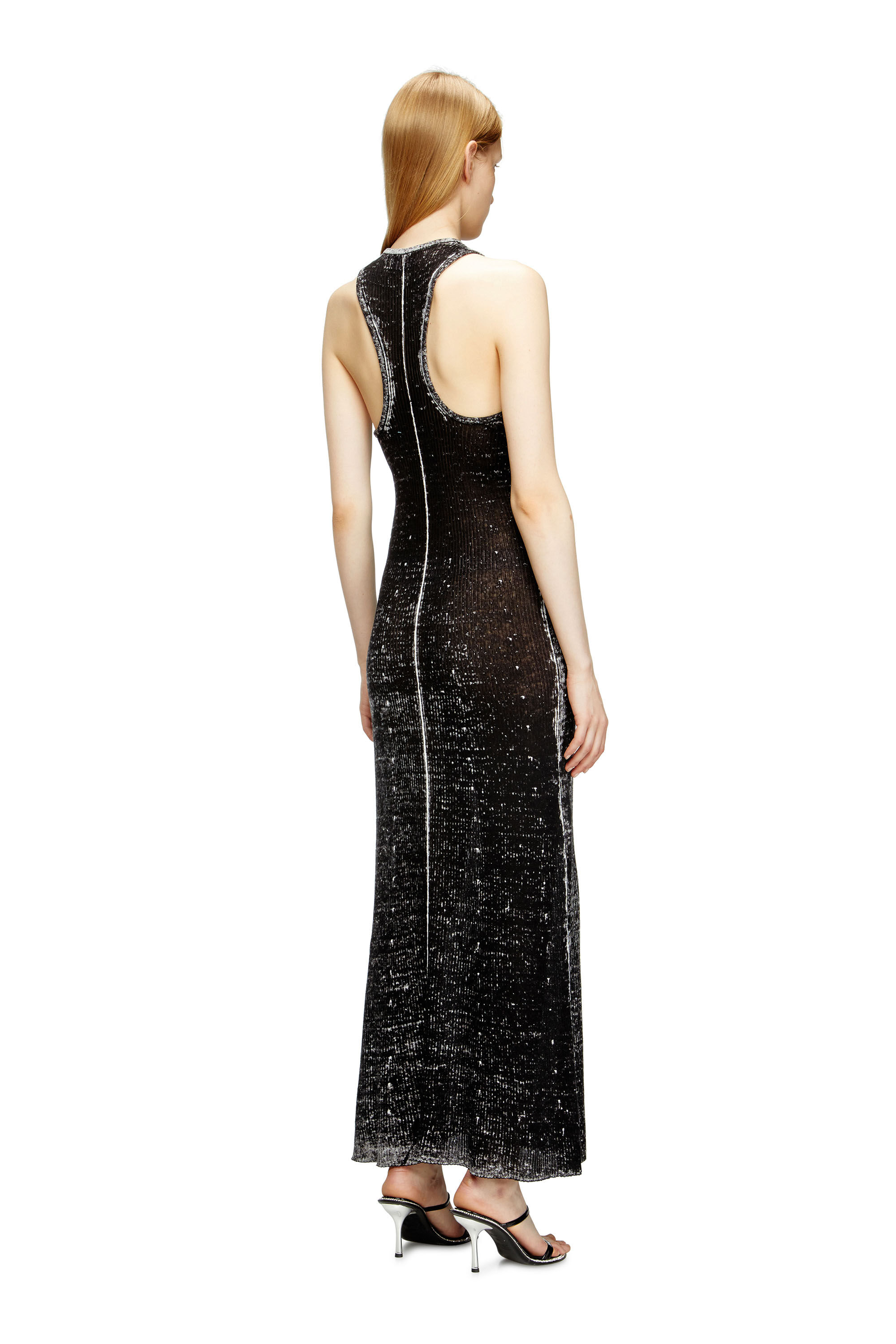 Diesel - M-RAB, Female's Linen-knit dress with cut-out logo in Black - 4