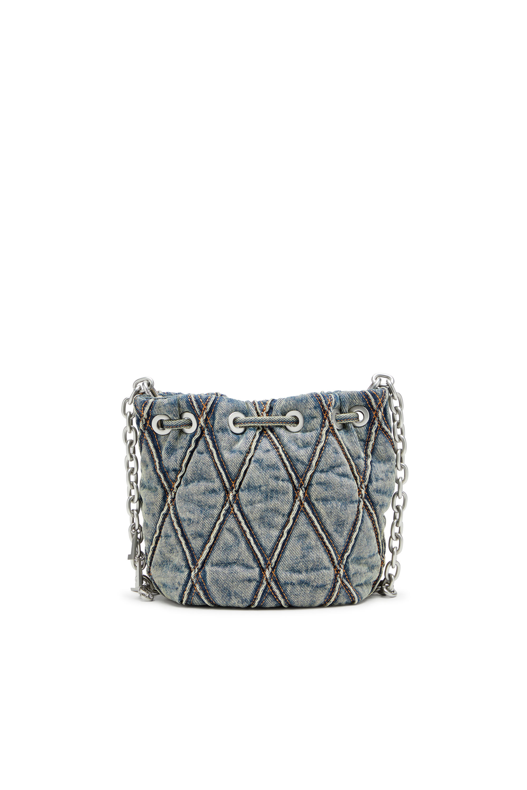 Diesel - CHARM-D BUCKET S, Charm-D S-Mini sac seau en denim matelassé à motif losange Femme in Bleu - 3