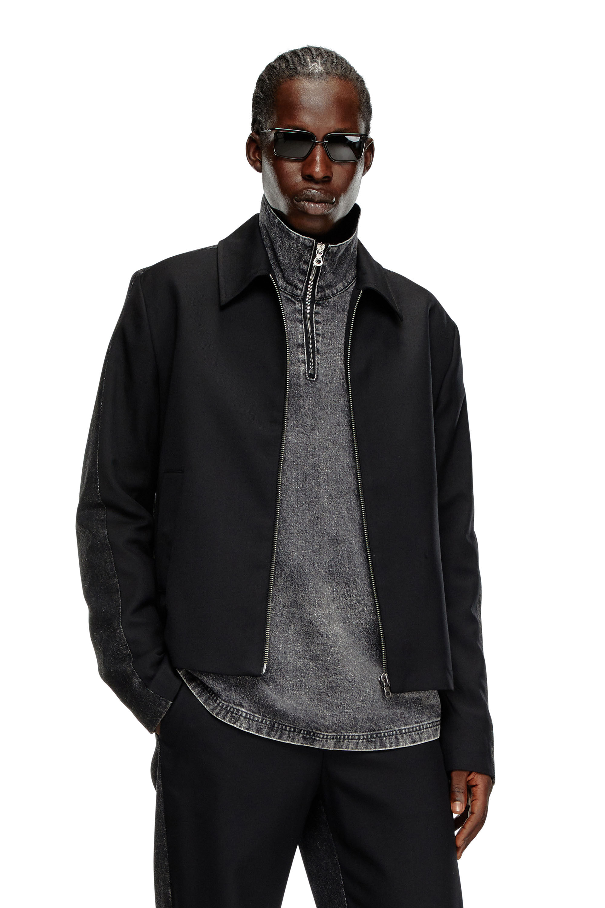 Diesel - J-RHEIN, Male's Blouson jacket in wool blend and denim in Black - 3