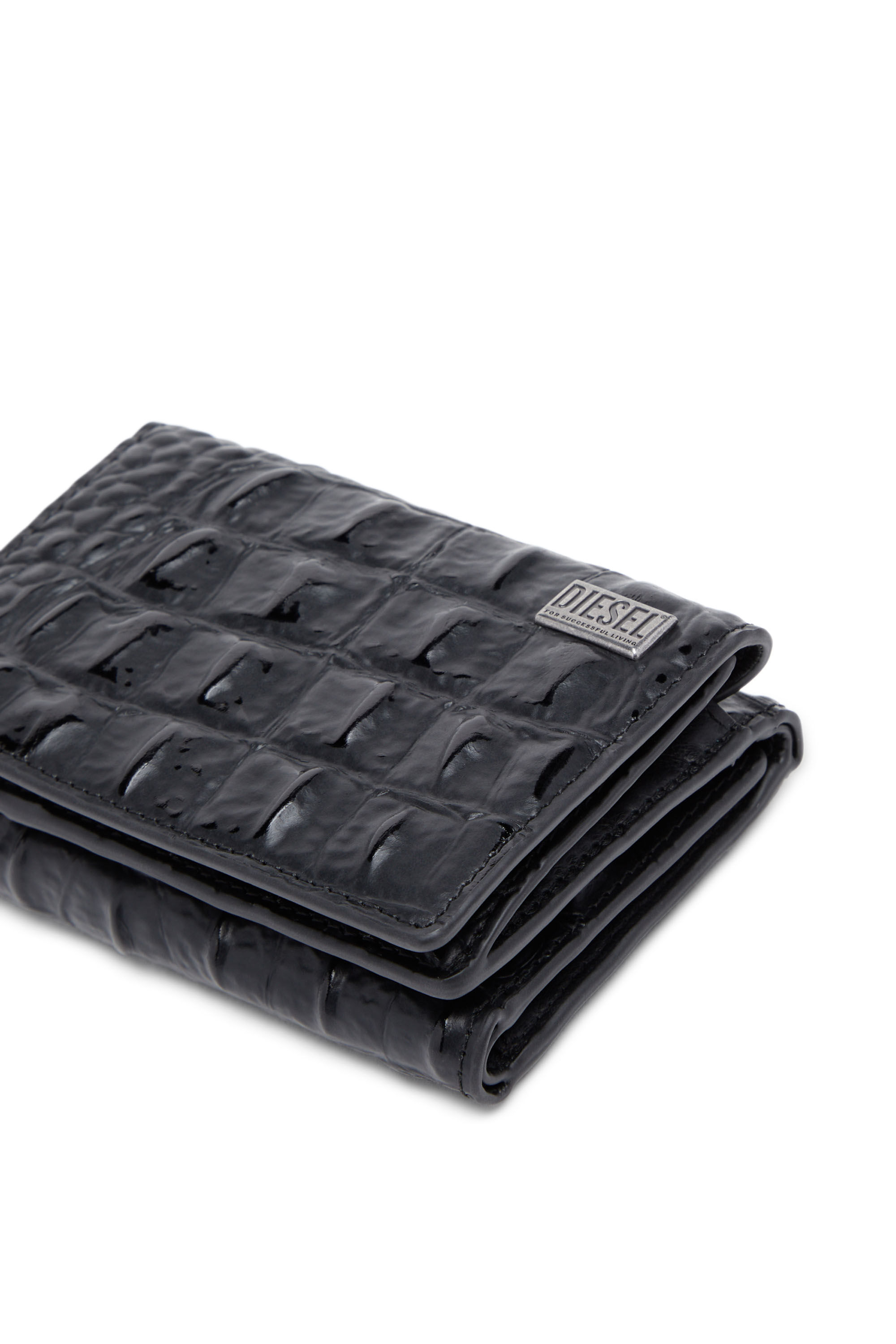 Diesel - TRI-FOLD COIN S, Male's Tri-fold wallet in croc-effect leather in Black - 4