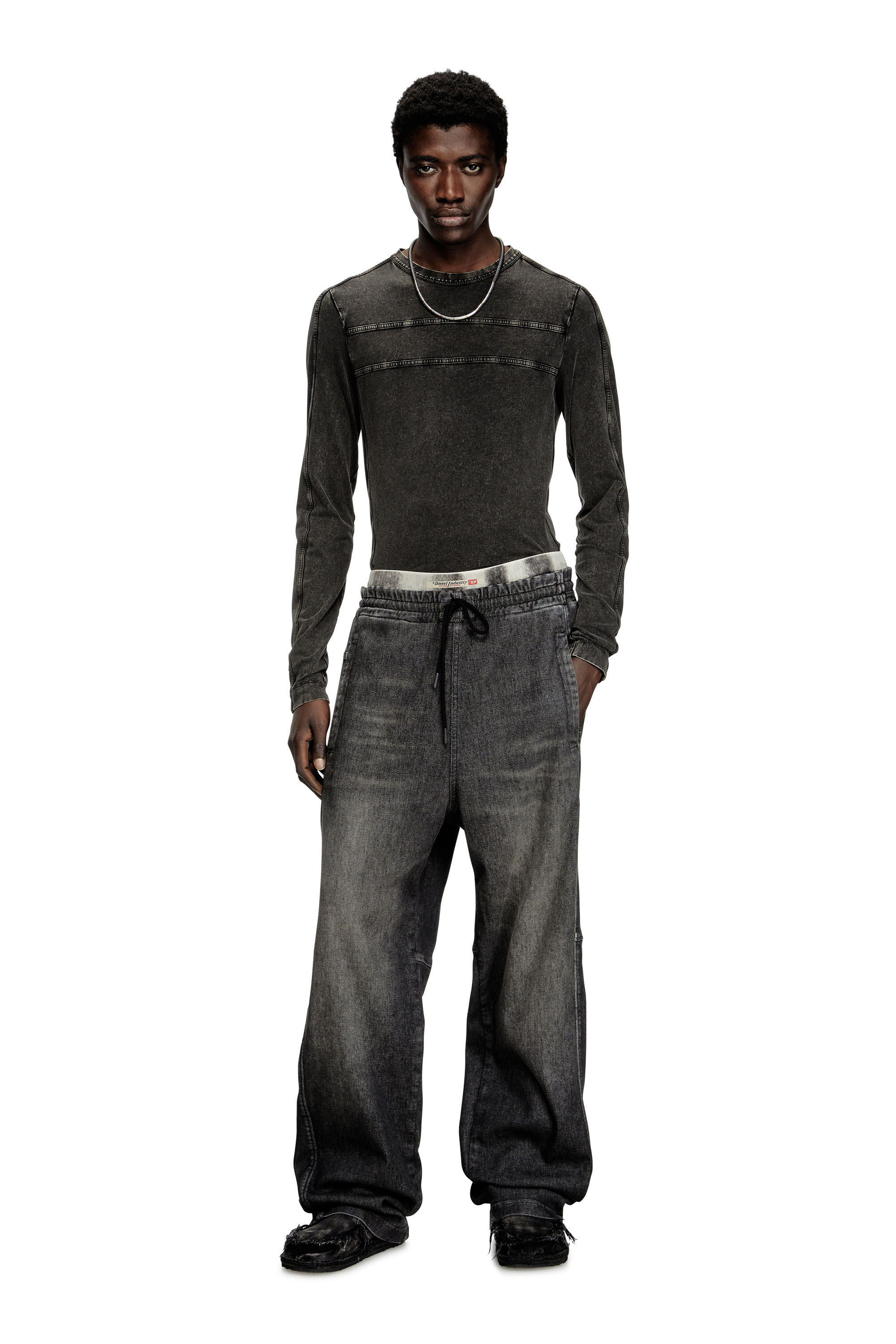 Diesel - Relaxed D-Martyans Track Denim 09L77 Mixte, Noir/Gris foncé - Image 1