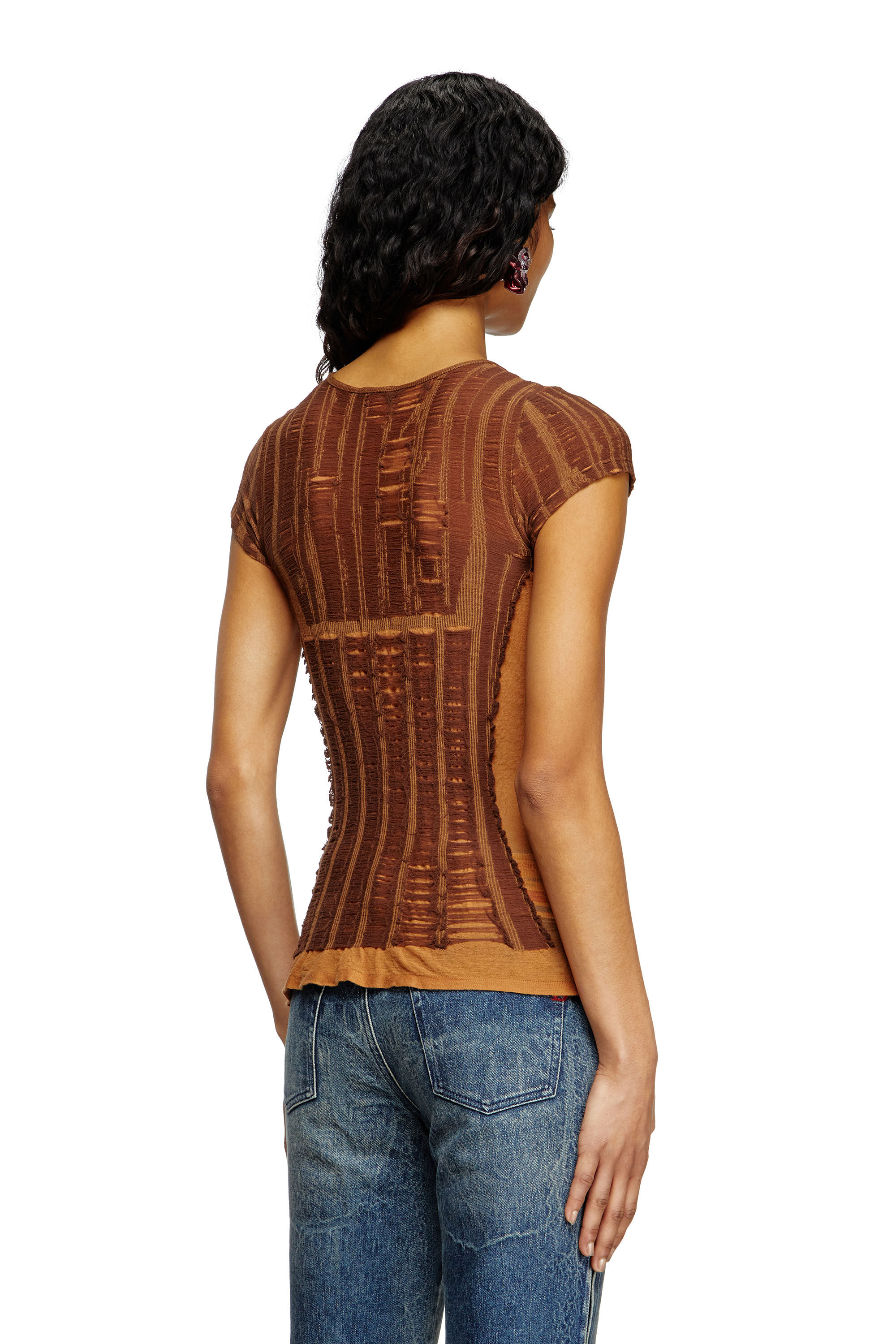 Diesel - M-CALAI-SS, Female's Seamless T-shirt with lingerie illusion in Brown - 4