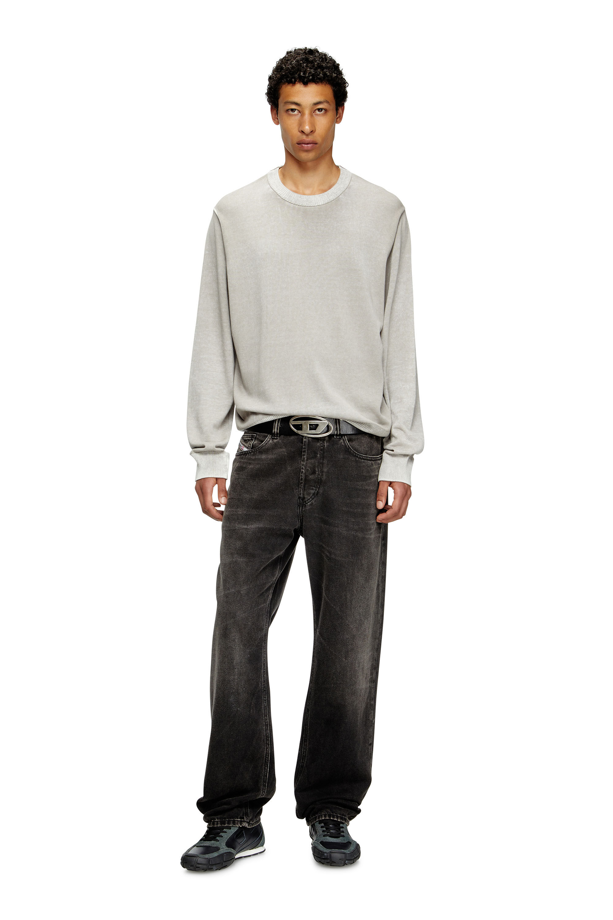 Diesel - K-LARENCE-B, Pull en coton avec imprimé inversé Homme in Gris - 1