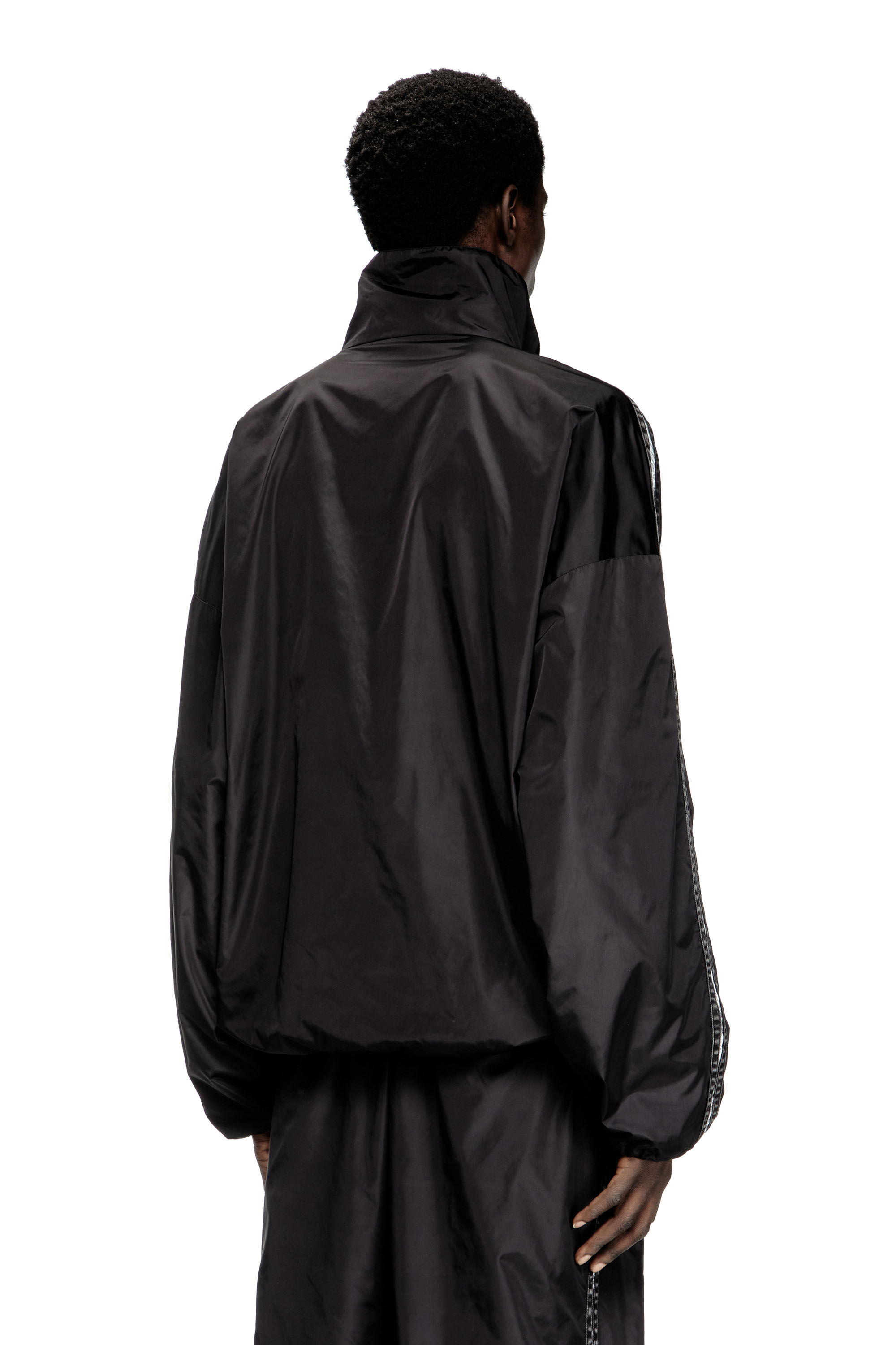 Diesel - J-CARON, Male's Nylon track jacket with denim bands in Black - 5