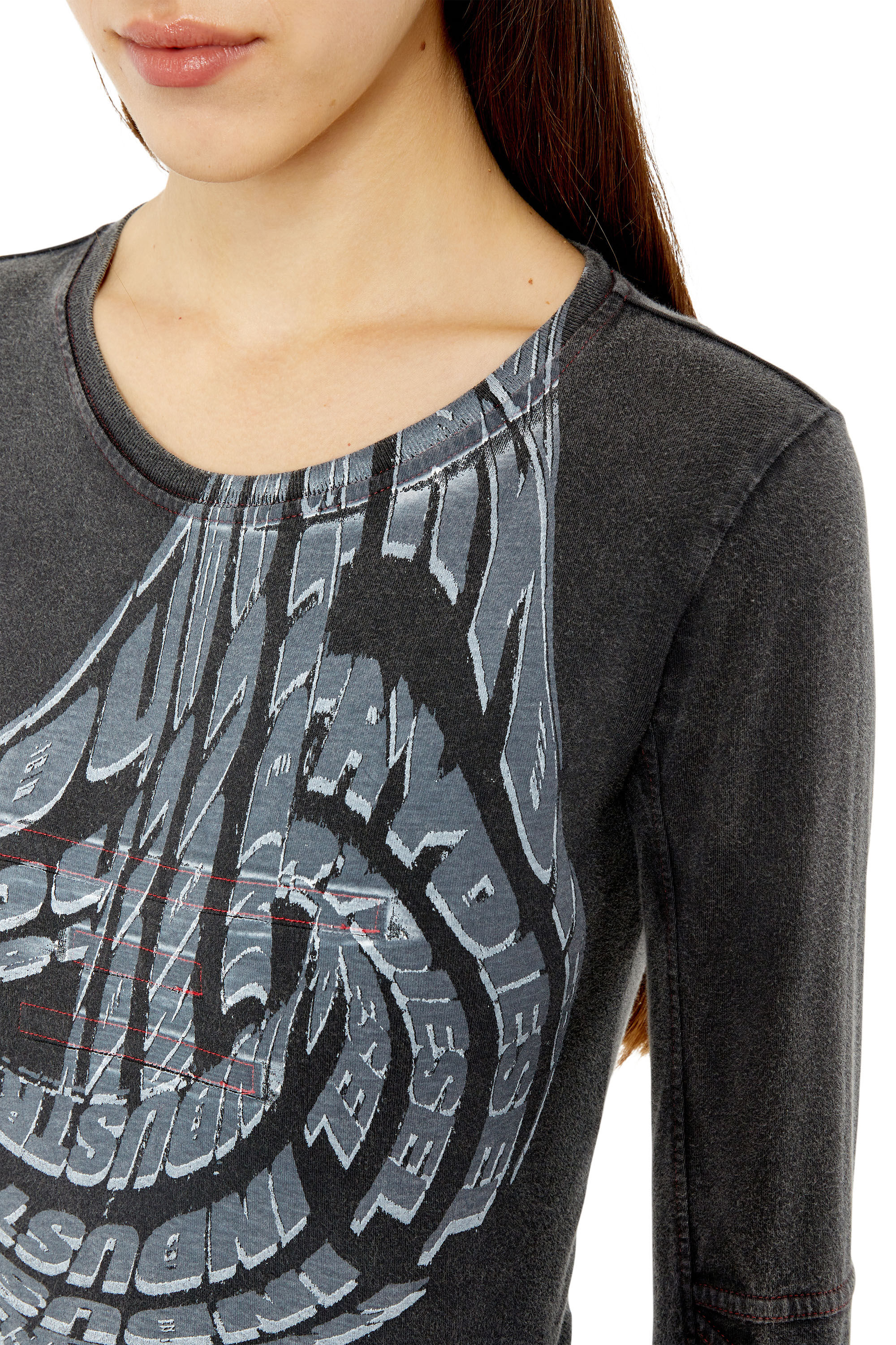 Diesel - T-BALDART, T-shirt à manches longues délavé à l'acide Femme in Noir - 3