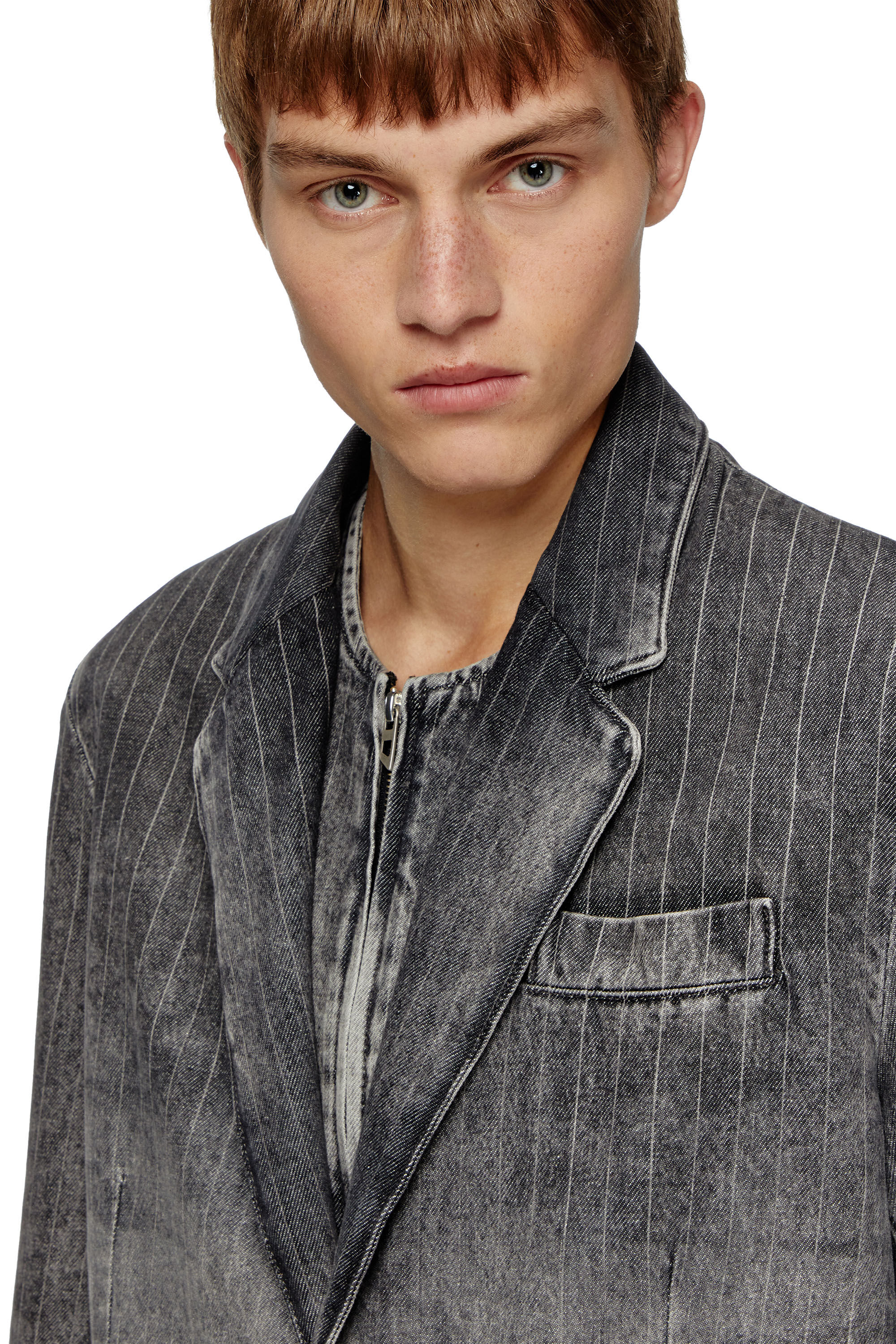 Diesel - D-REGER-S, Blazer tailleur en denim à rayures Mixte in Noir - 4