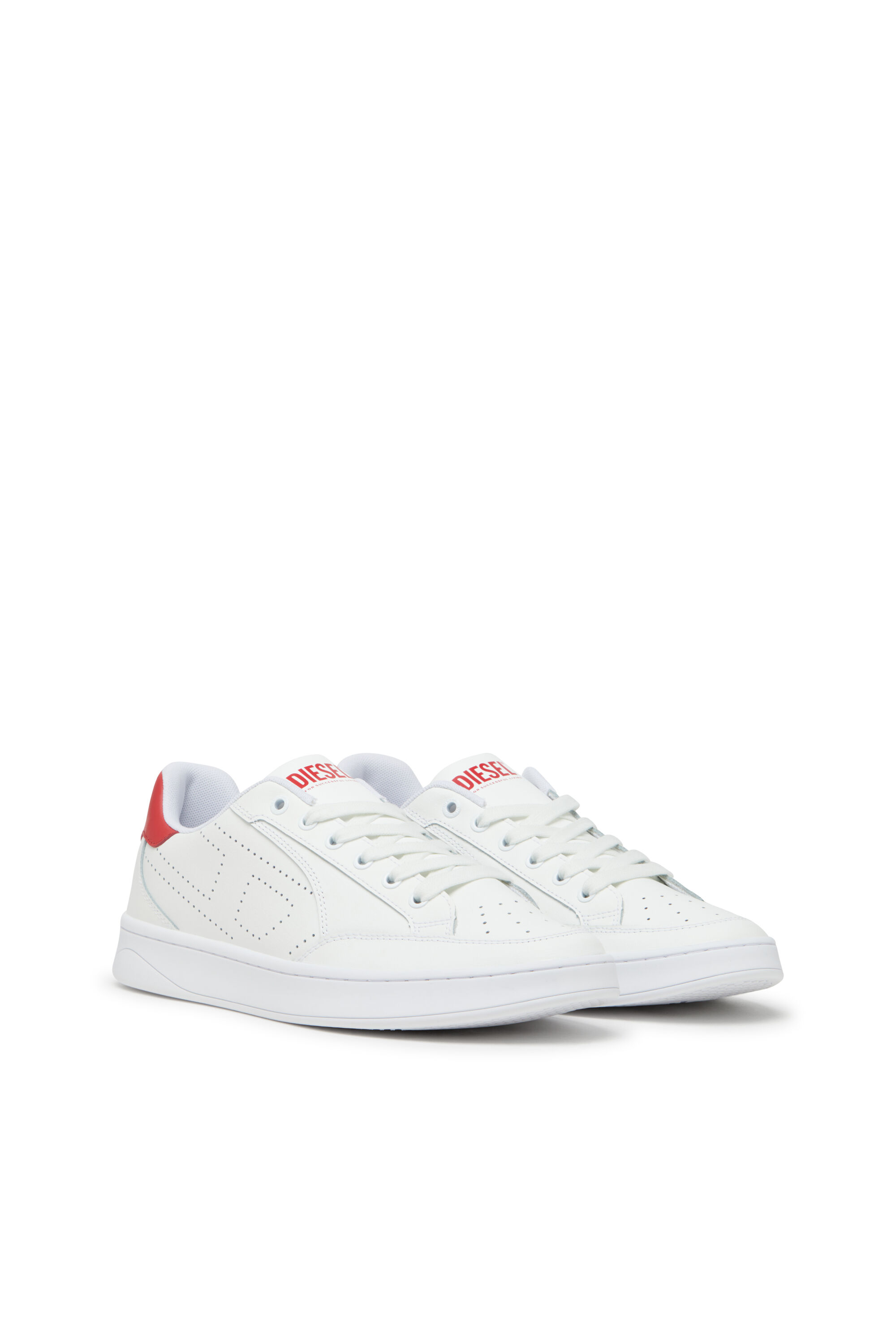 Diesel - S-DAKOTA LOW, Male's S-Dakota-Leather sneakers with perforated logo in White/Red - 2