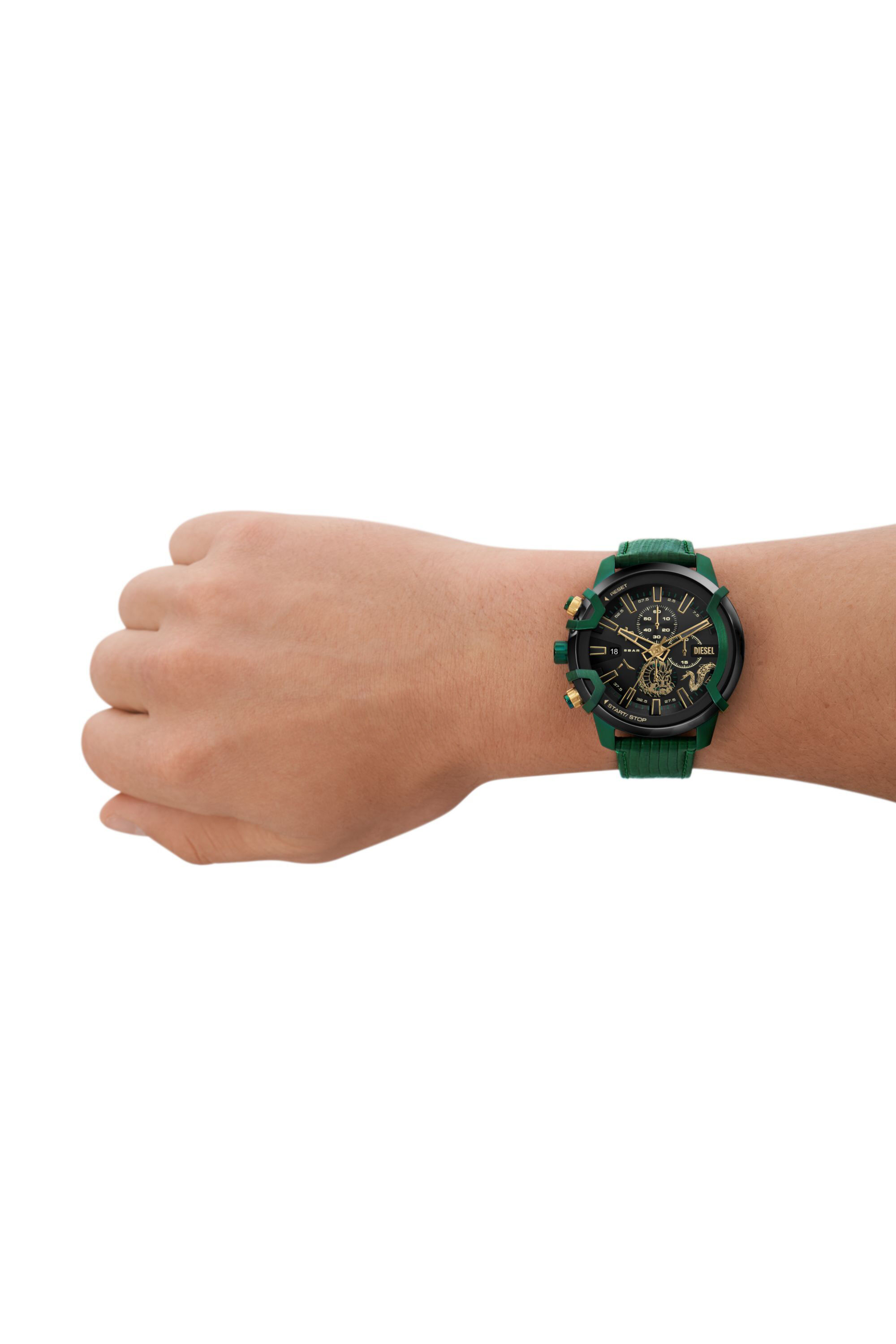 Diesel - DZ4651, Male's Griffed chronograph green leather watch in Green - 4