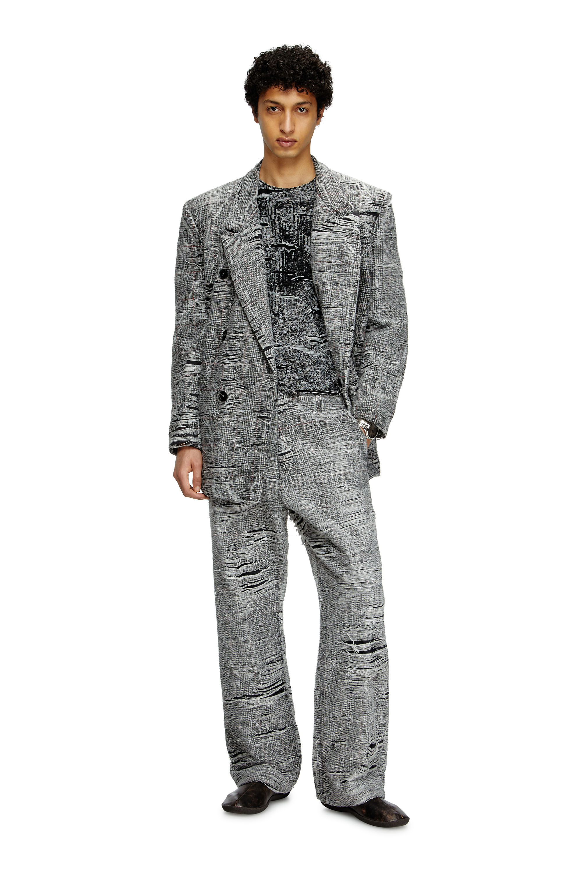 Diesel - D-PEKKA-FSG, Male's Blazer in distressed Prince of Wales denim in Grey - 1