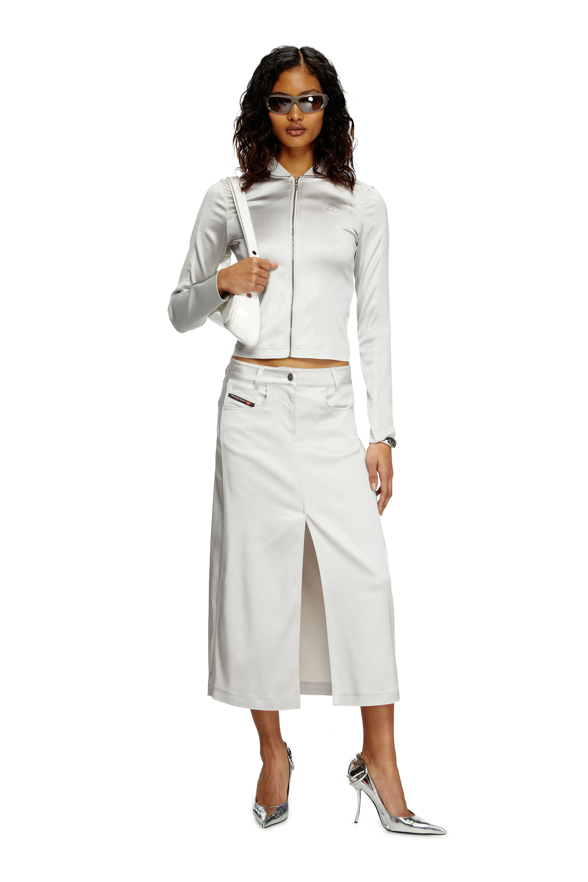 Diesel - O-EBBEY, Robe midi en satin stretch Femme in Blanc - 1