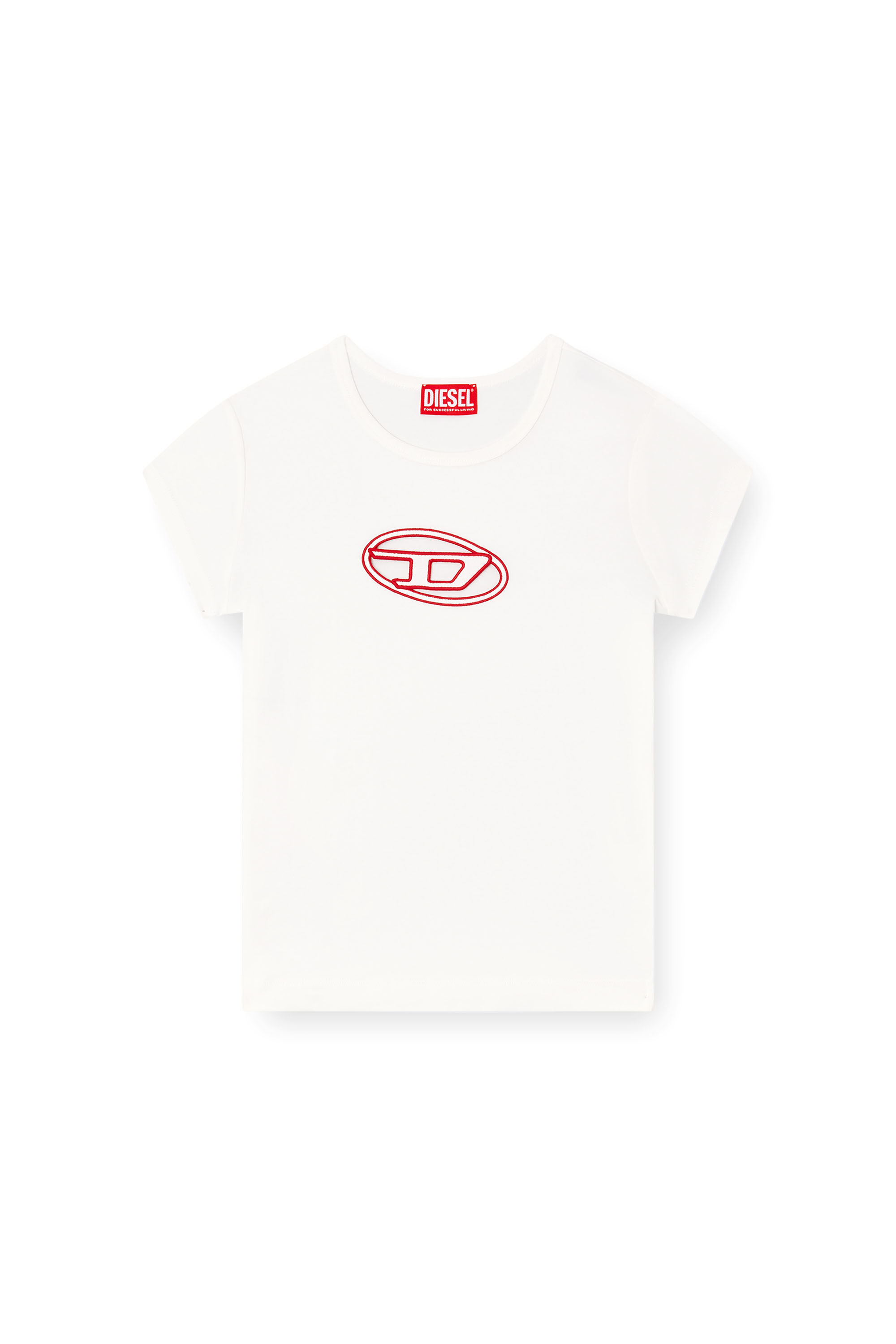 Diesel - T-ANGIE, Female's T-shirt with peekaboo logo in White/Red - 2