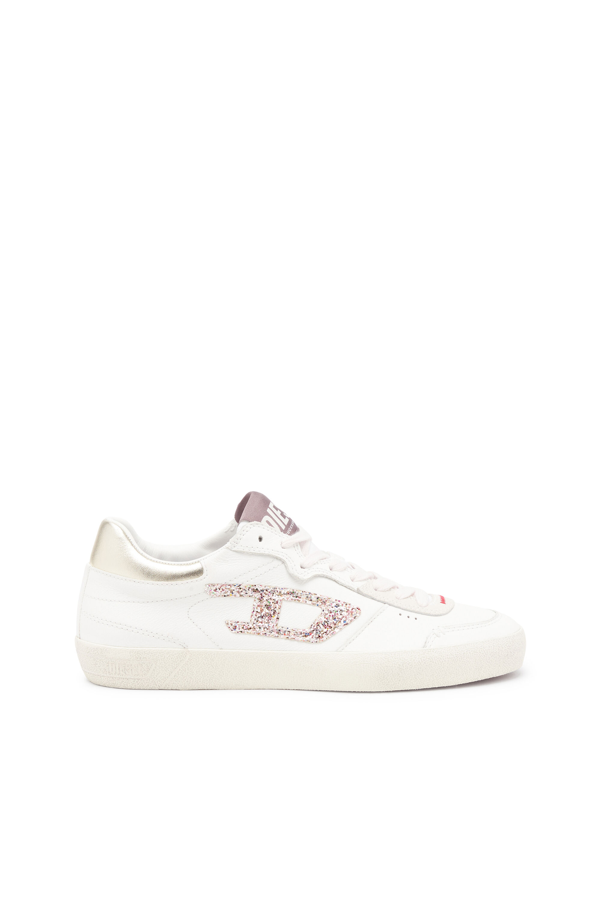 Diesel - S-LEROJI LOW W, Female's S-Leroji-Leather sneakers with glitter logo in White/Pink - 1