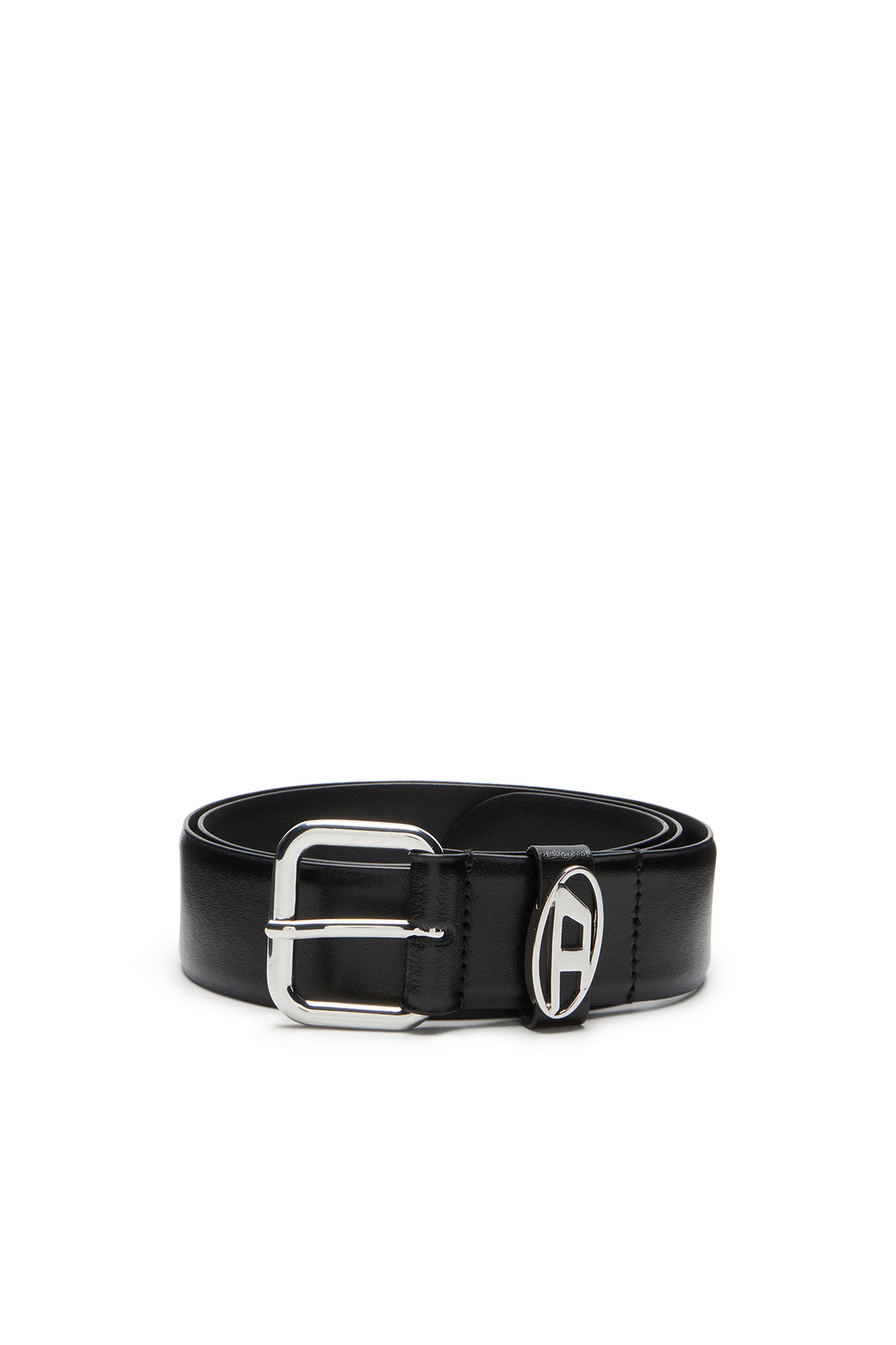 Diesel - B-1DR OVAL D LOOP, Unisex's Logo-plaque embellished leather belt in Black - 1