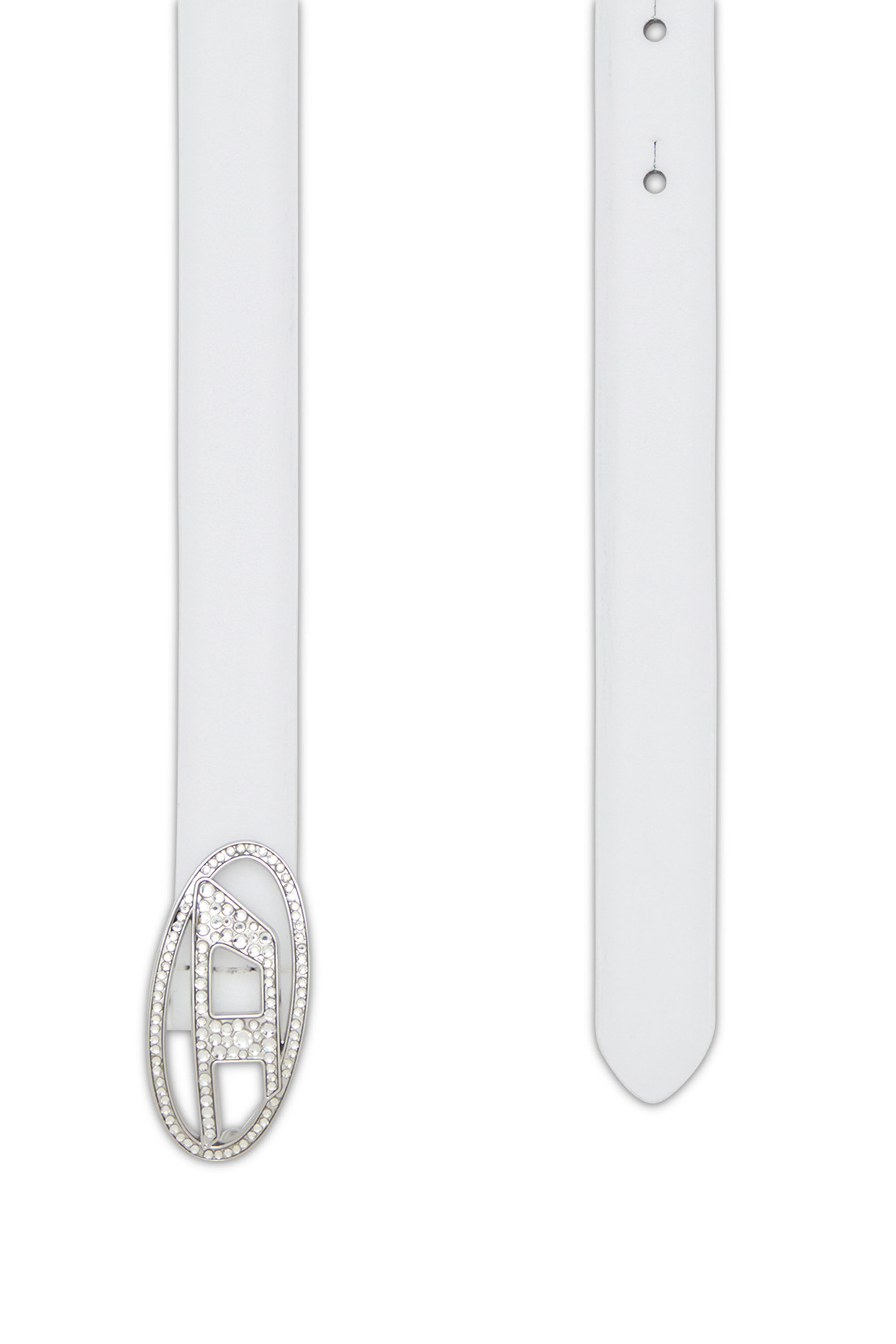 Diesel - B-1DR STRASS 20, Ceinture slim en cuir avec boucle en cristal Femme in Blanc - 2
