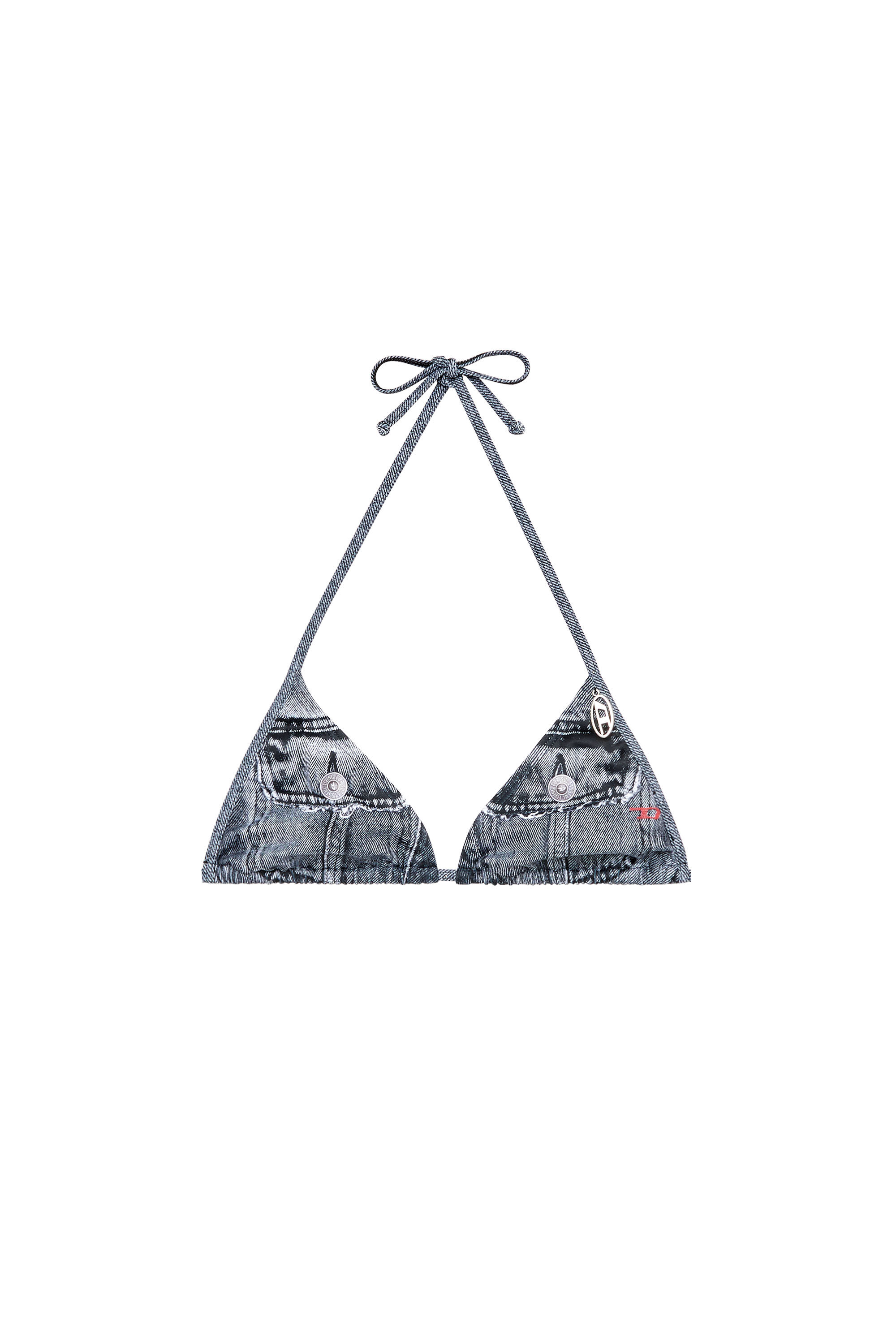 Diesel - TATIANA-DNM, Female's Triangle bikini top with denim trompe l'oeil in Blue - 4