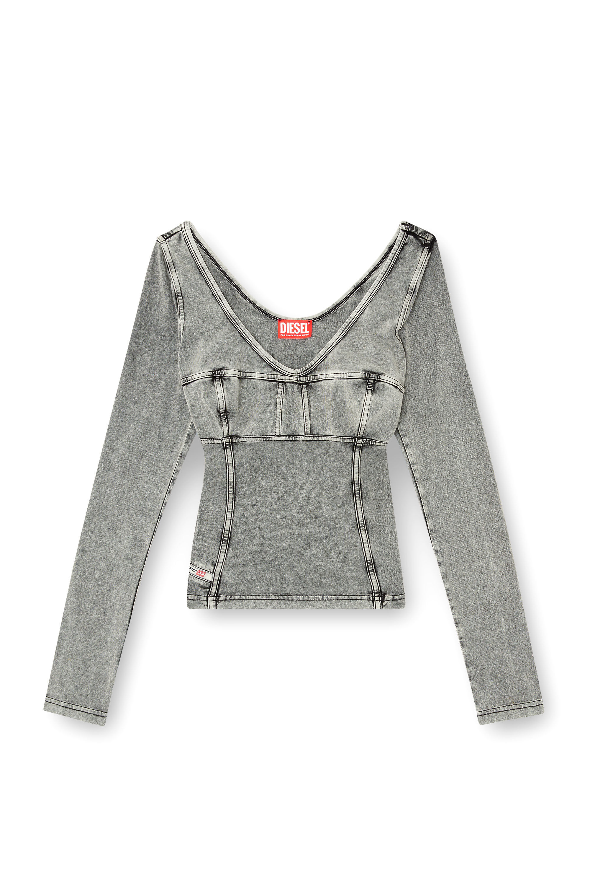 Diesel - T-ELIN, Female's Long-sleeve top with denim effect in Grey - 2