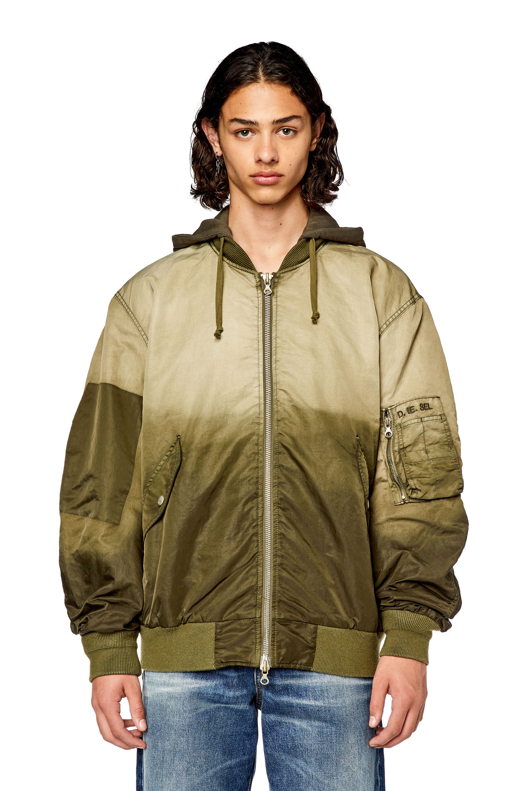 Diesel - J-COMMON, Male's Hooded bomber in treated nylon satin in Light Brown - 5