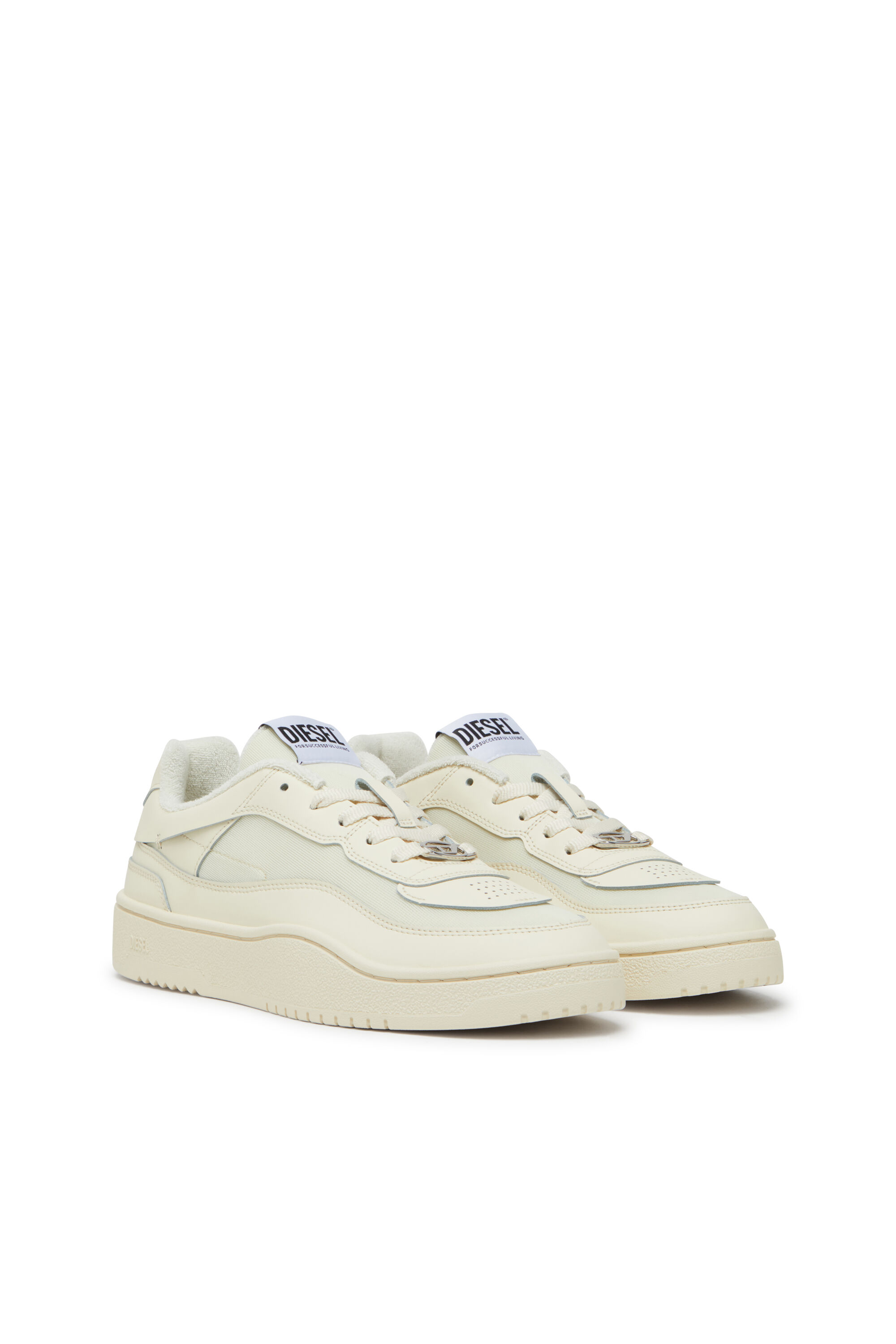 Diesel - S-OVAL SKATE LOW, Male's S-Oval Skate-Fabric-panelled leather sneakers in Beige - 2