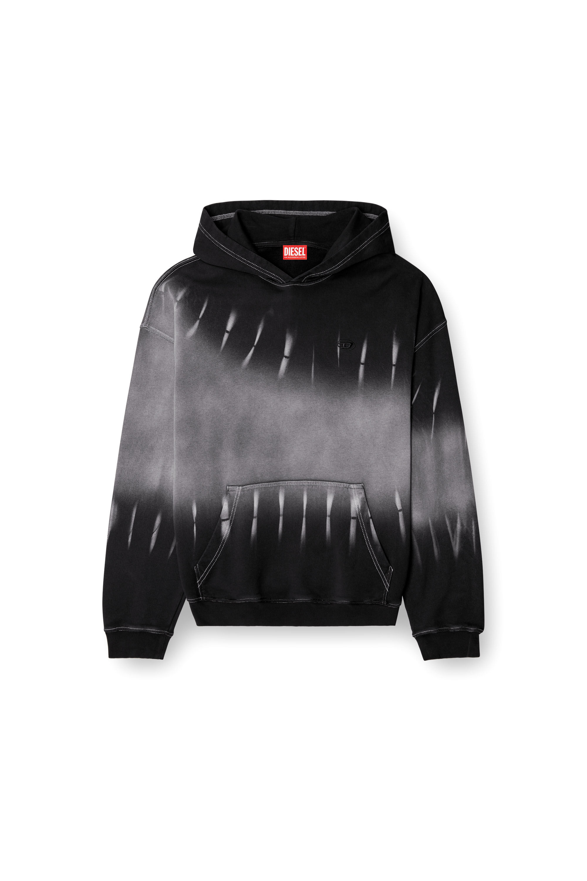 Diesel - S-BOXT-HOOD-R2, Male's Tie-dyed hoodie with logo print in Black - 2
