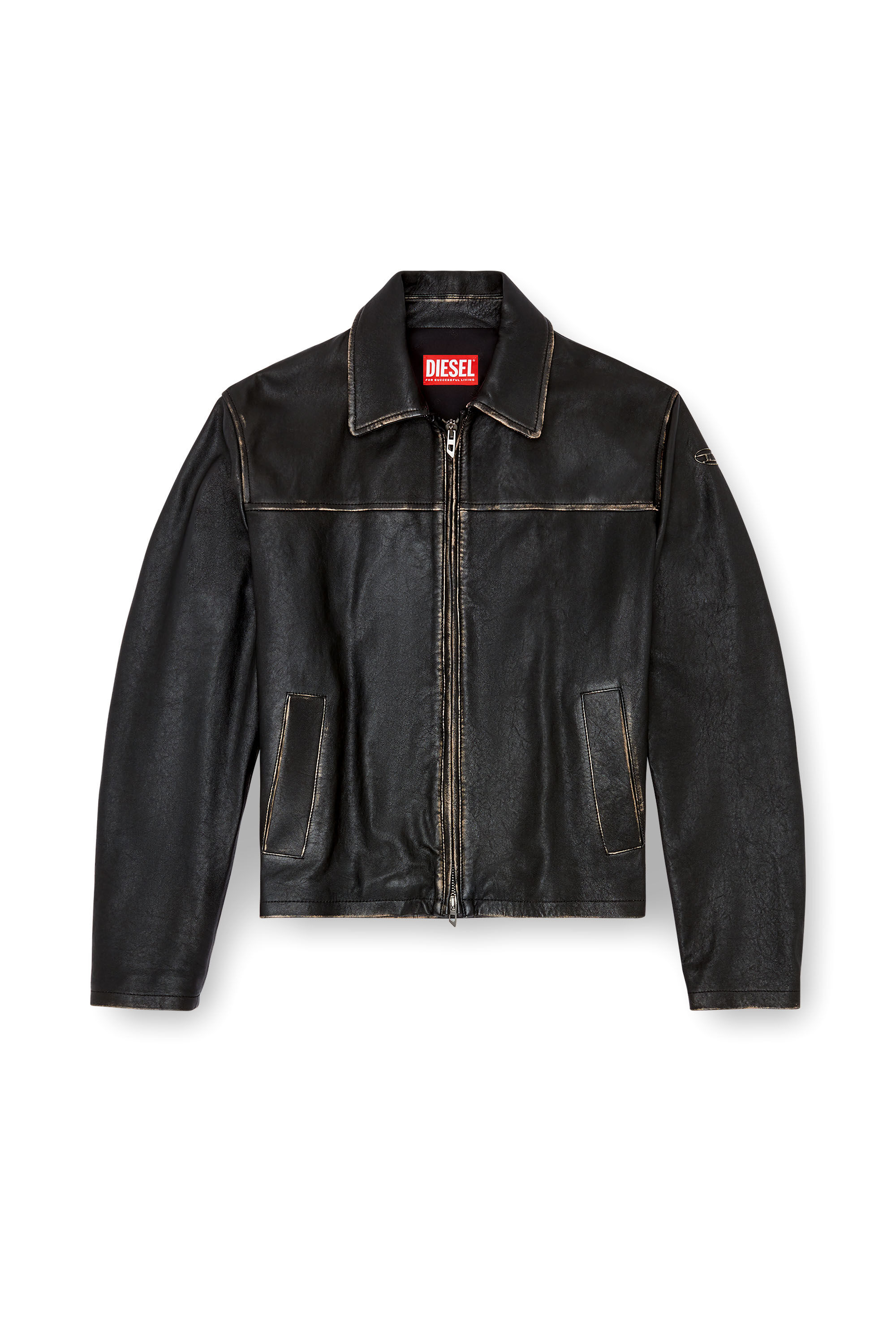 Men s Distressed leather jacket Black Diesel