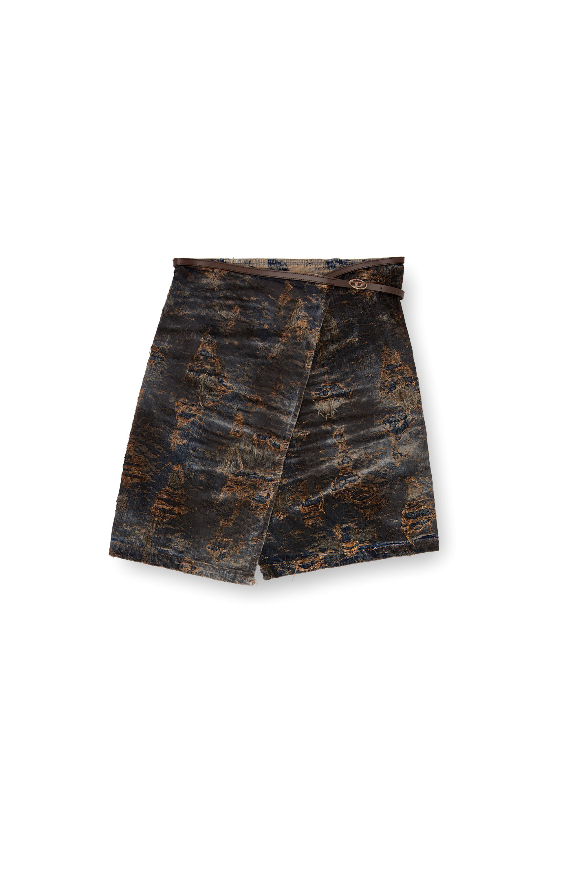 Diesel - DE-LEM-FSF, Jupe portefeuille en denim jacquard enduit Femme in Marron - 2