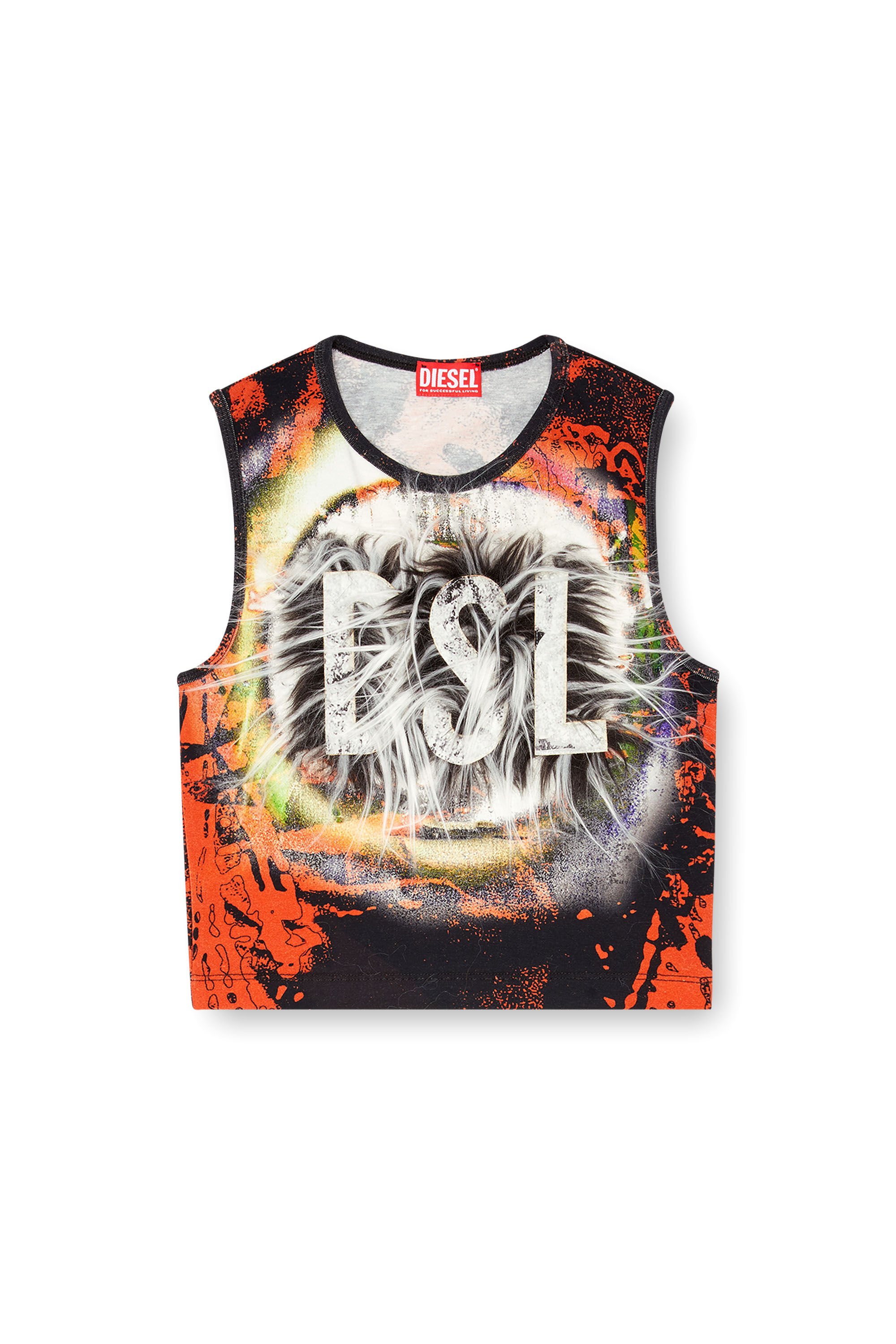 Diesel - T-GRAFITE, Female's Cropped tank top with fuzzy logo in Multicolor/Black - 2