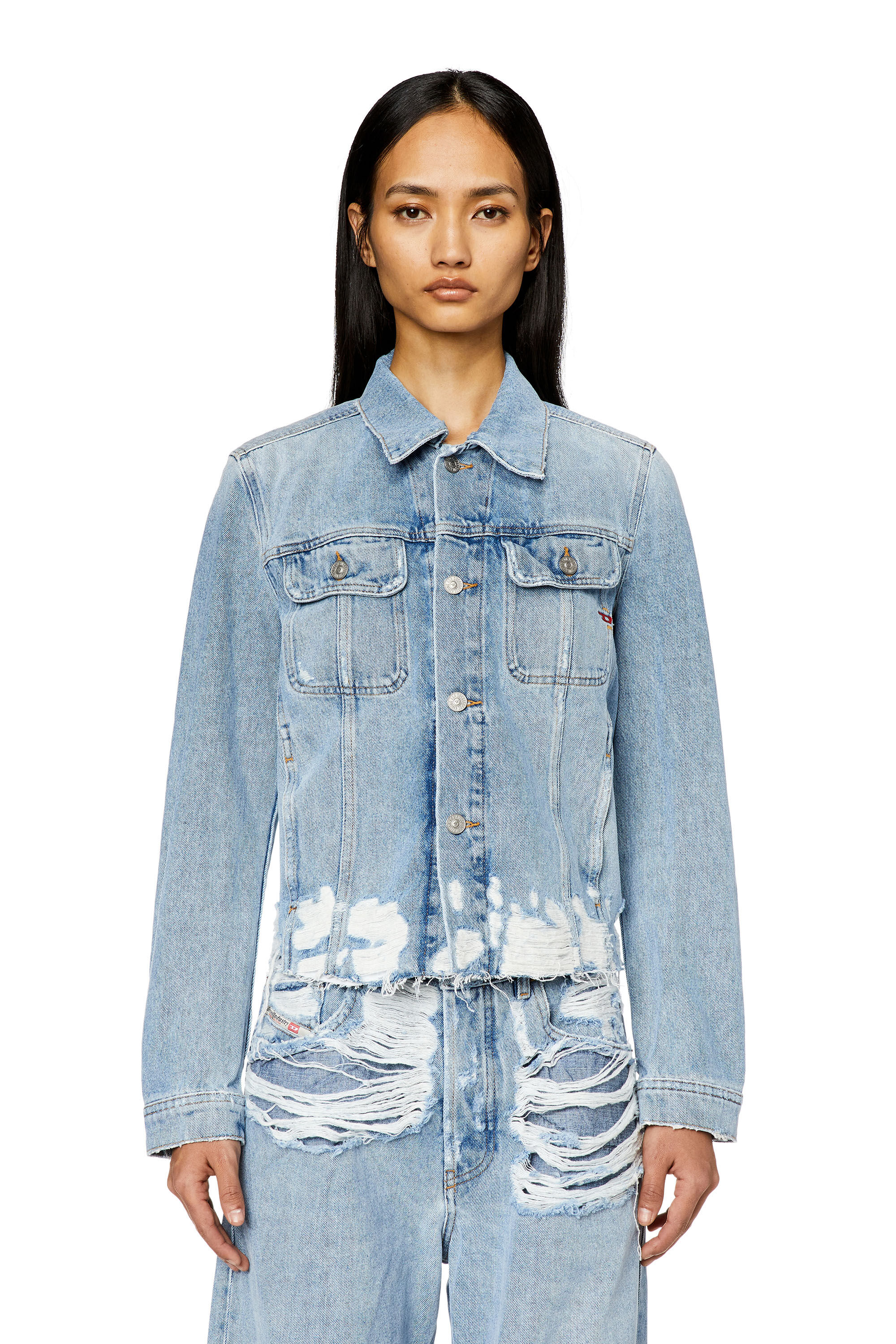 Diesel - DE-BONNY-S3, Veste trucker en denim effet destroy Femme in Bleu - 6