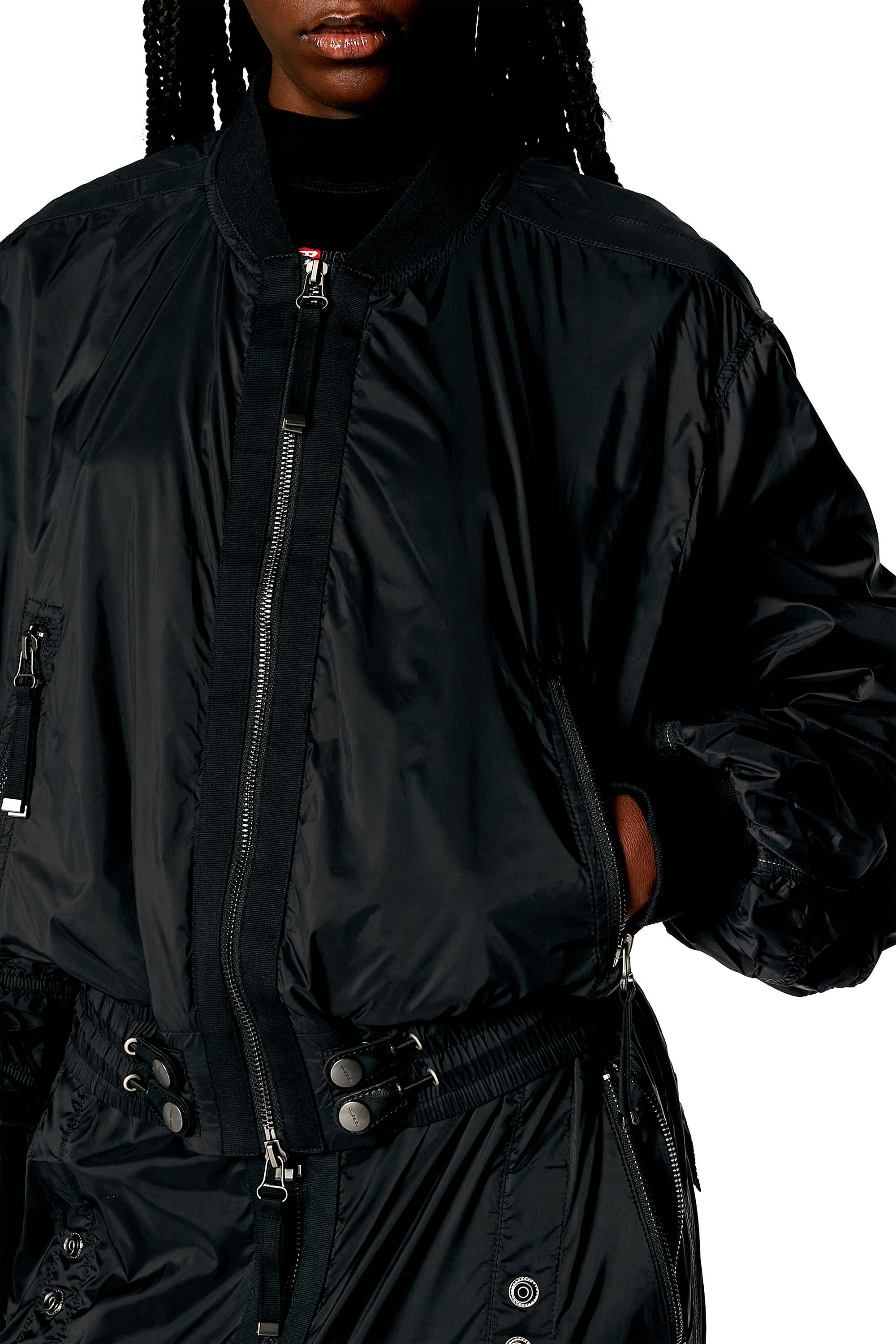 Black nylon bomber jacket womens best sale
