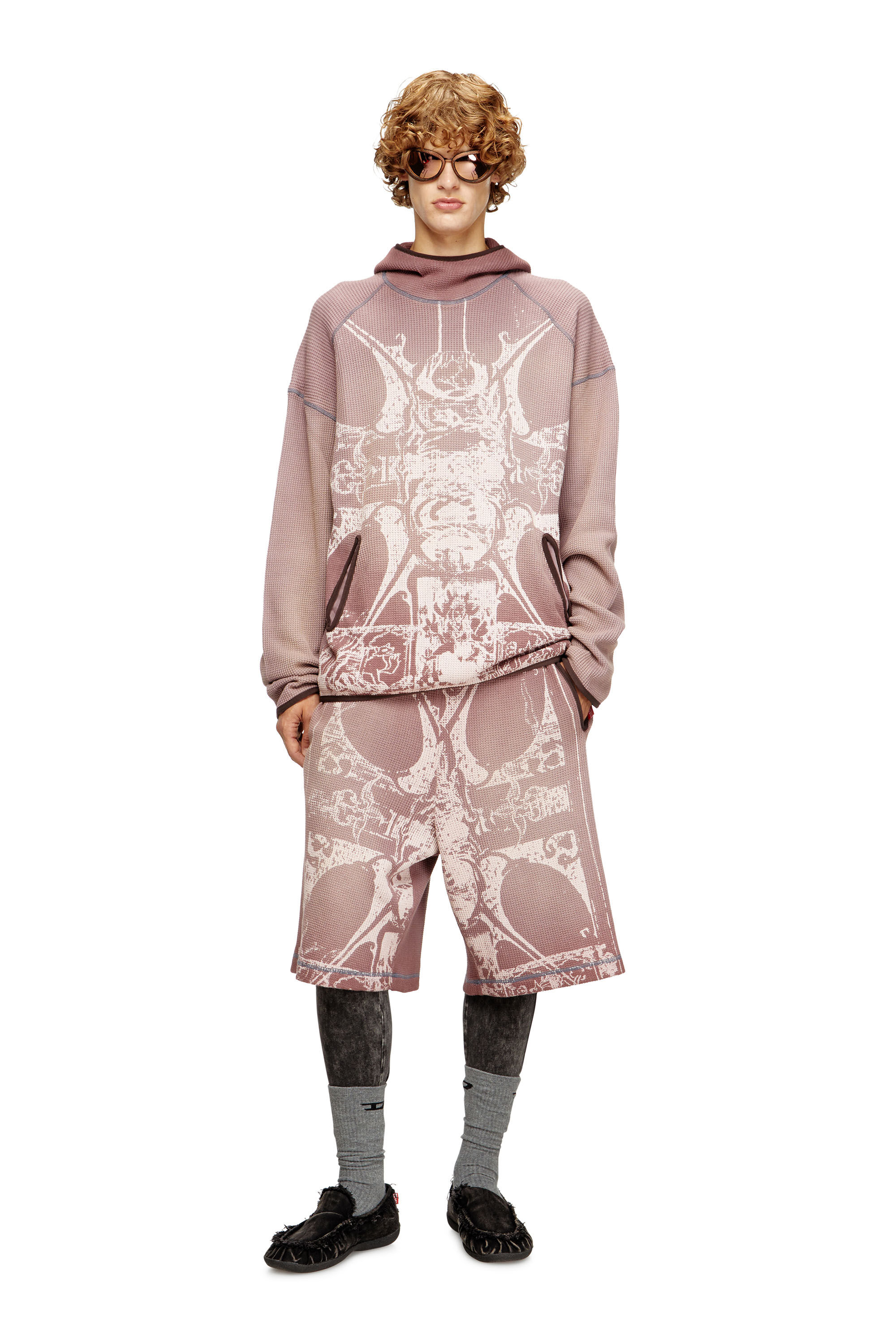 Diesel - S-WAF-HOOD-NEW, Male's Faded waffle hoodie with graphic print in null - 1