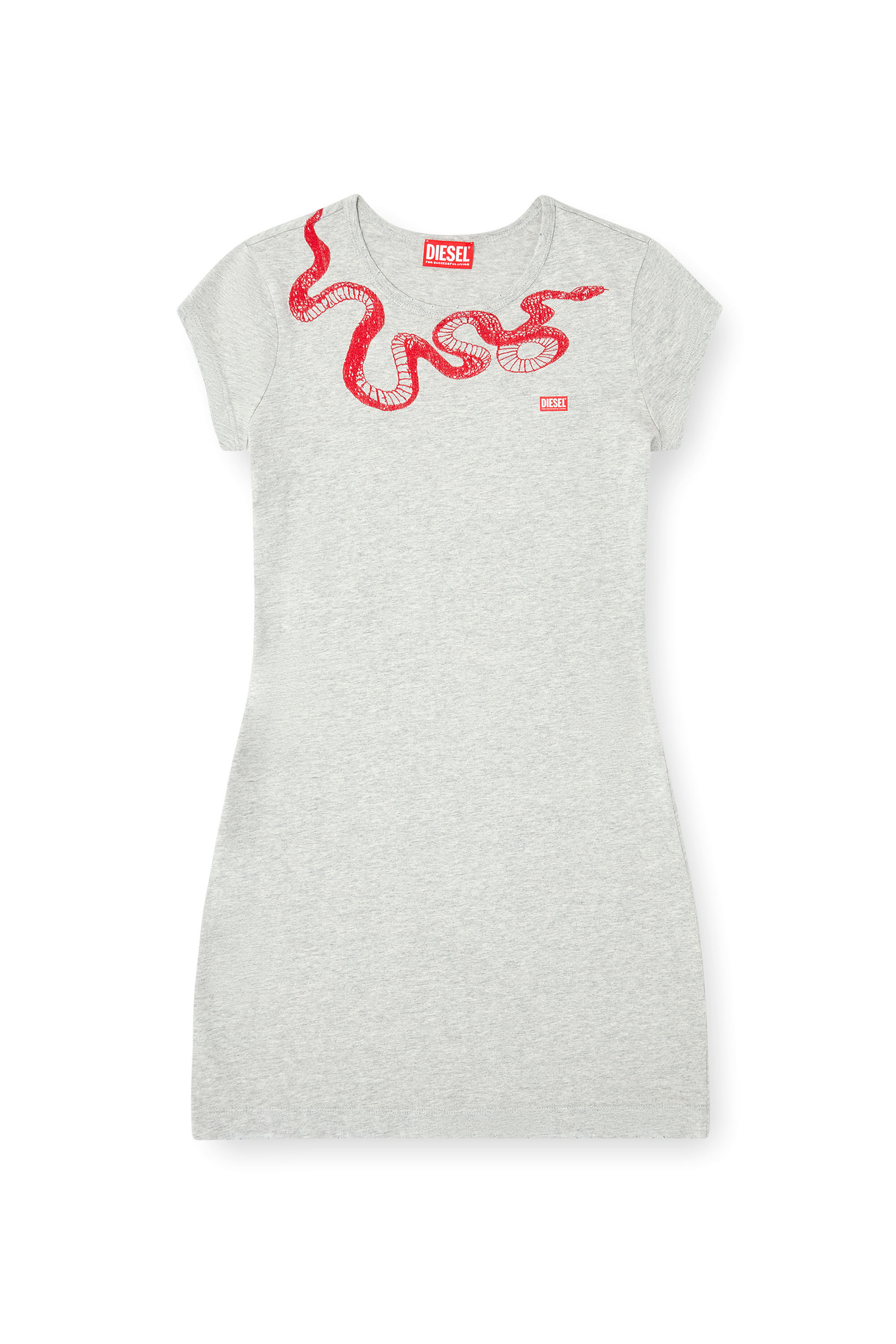 Diesel - CL-D-ANGIEL-MEL-SNAKE, Robe t-shirt courte avec broderie serpent Femme in Gris - 2
