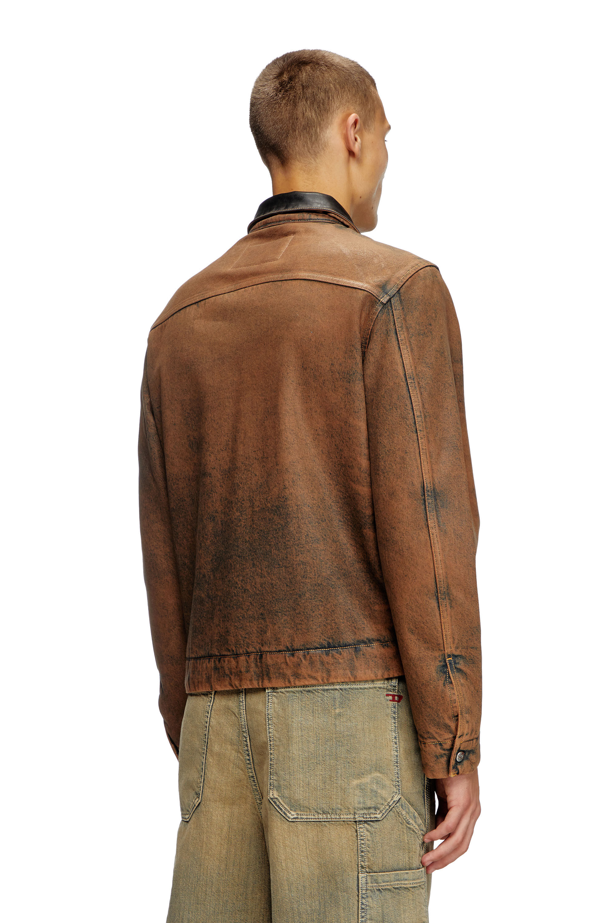 Diesel - D-ROHE-S, Male's Padded blouson in coated denim in Brown - 5
