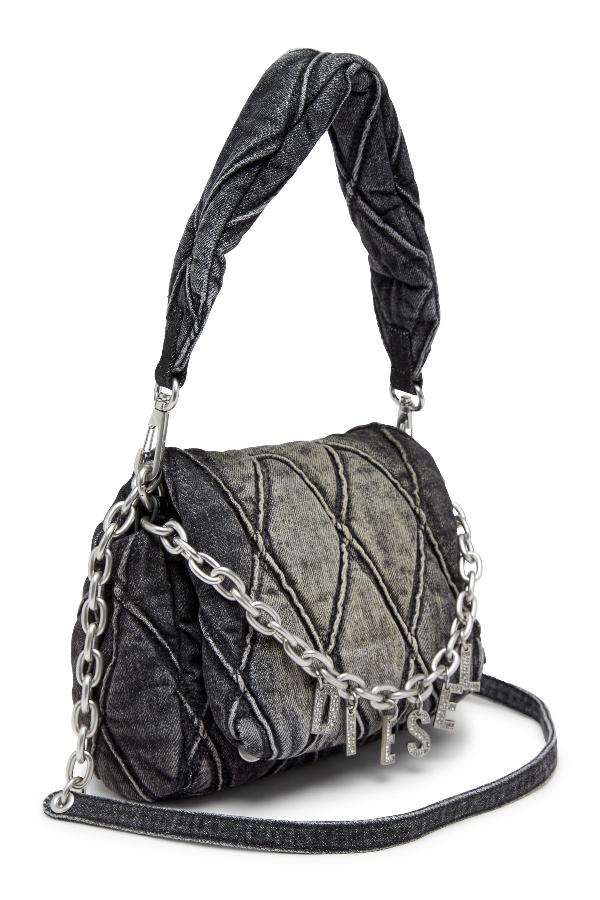 Diesel - CHARM-D SHOULDER S, Female's Charm-D S-Small shoulder bag in quilted denim in Black - 5
