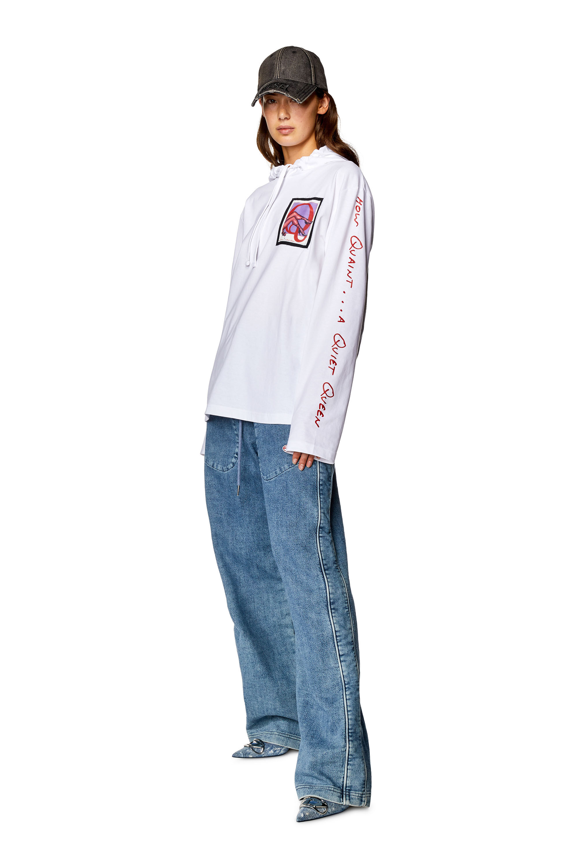 Diesel - PR-T-CRANE-LS-HOOD, Sweat-shirt à capuche avec empiècements et lettrage Mixte in Blanc - 6