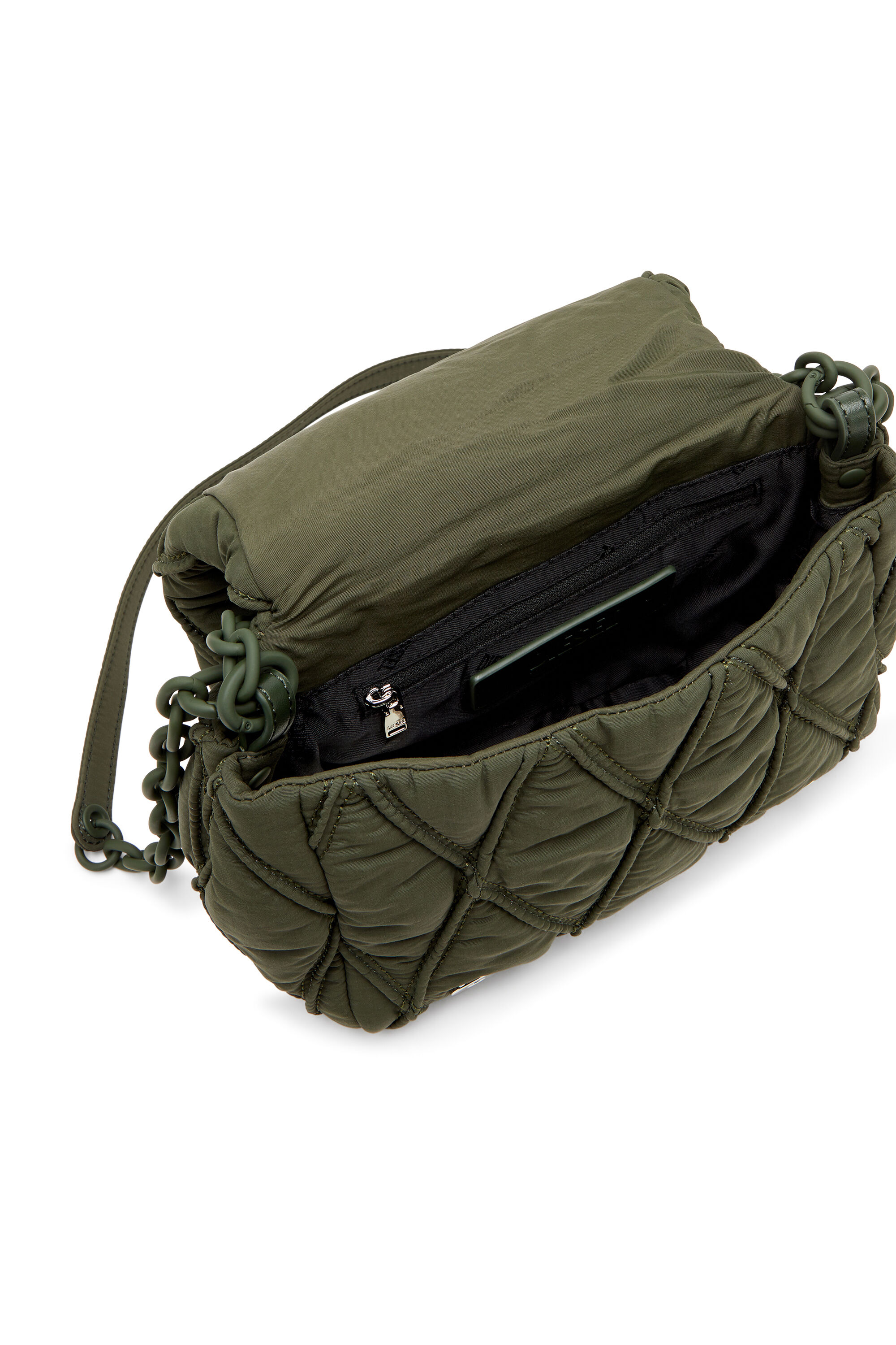 Diesel - CHARM-D SHOULDER S, Female's Charm-D S-Small shoulder bag in quilted nylon in Dark Green - 2