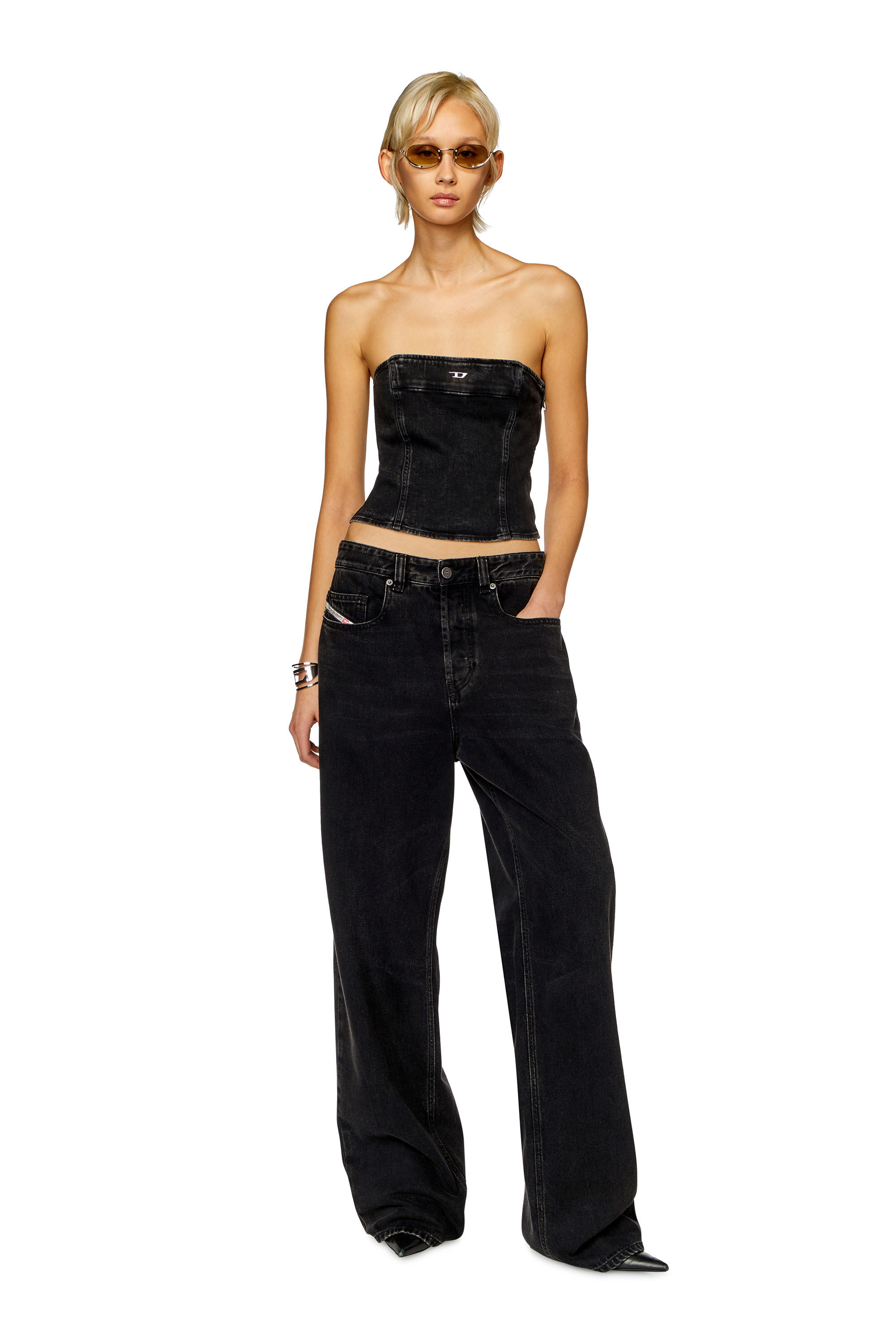 Women s Tube top in stretch Denim Black Diesel Denim Set