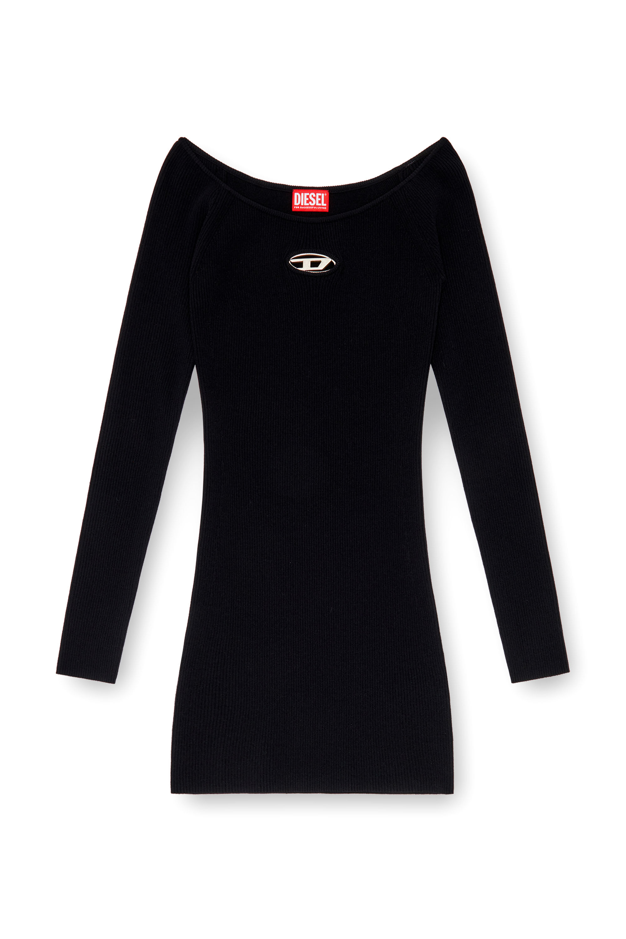 Diesel - M-VERA, Robe décolletée en maille côtelée Femme in Noir - 2