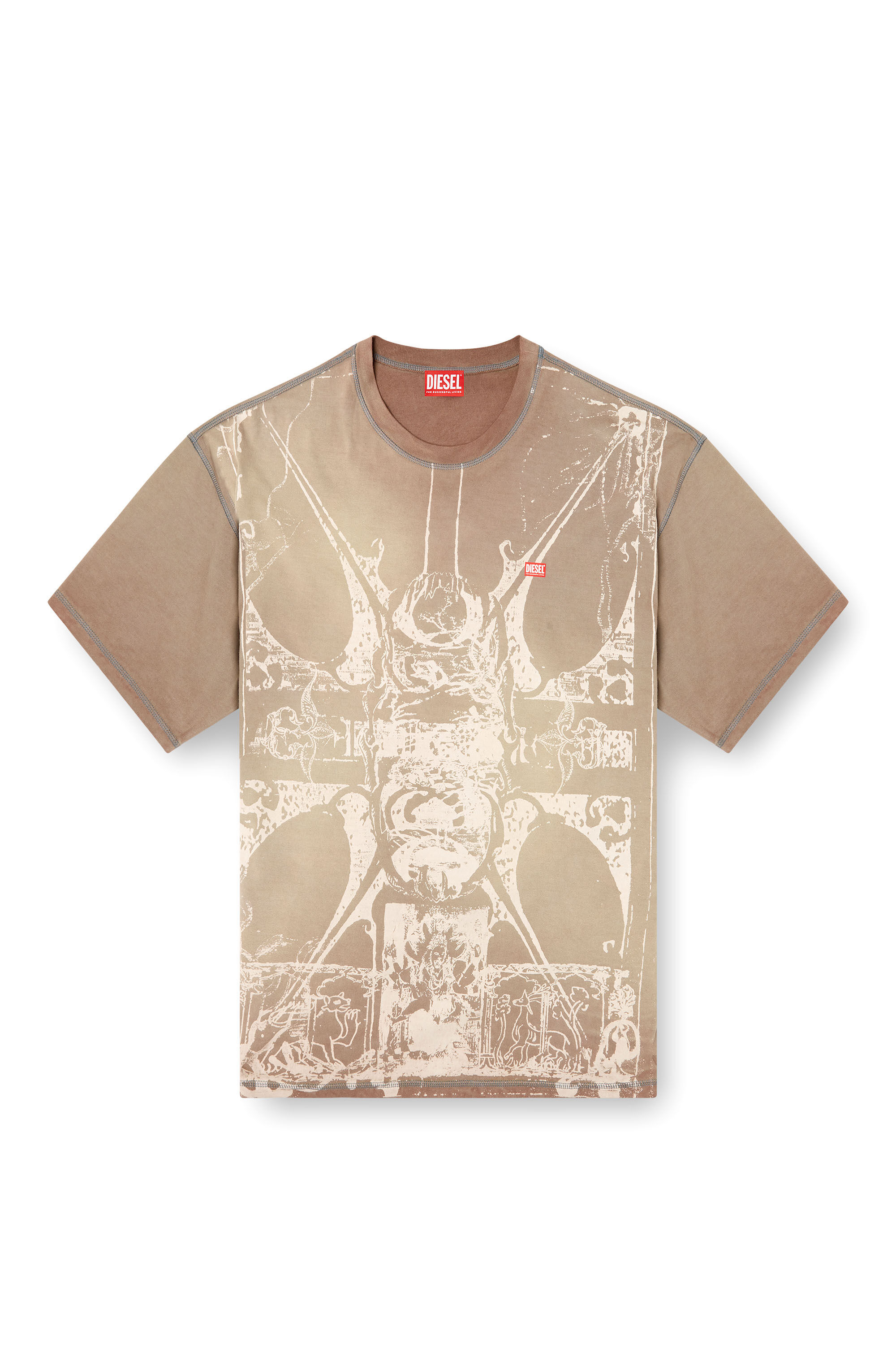 Diesel - T-BOXT-T13, T-shirt avec imprimé médiéval ton sur ton Homme in Marron - 2