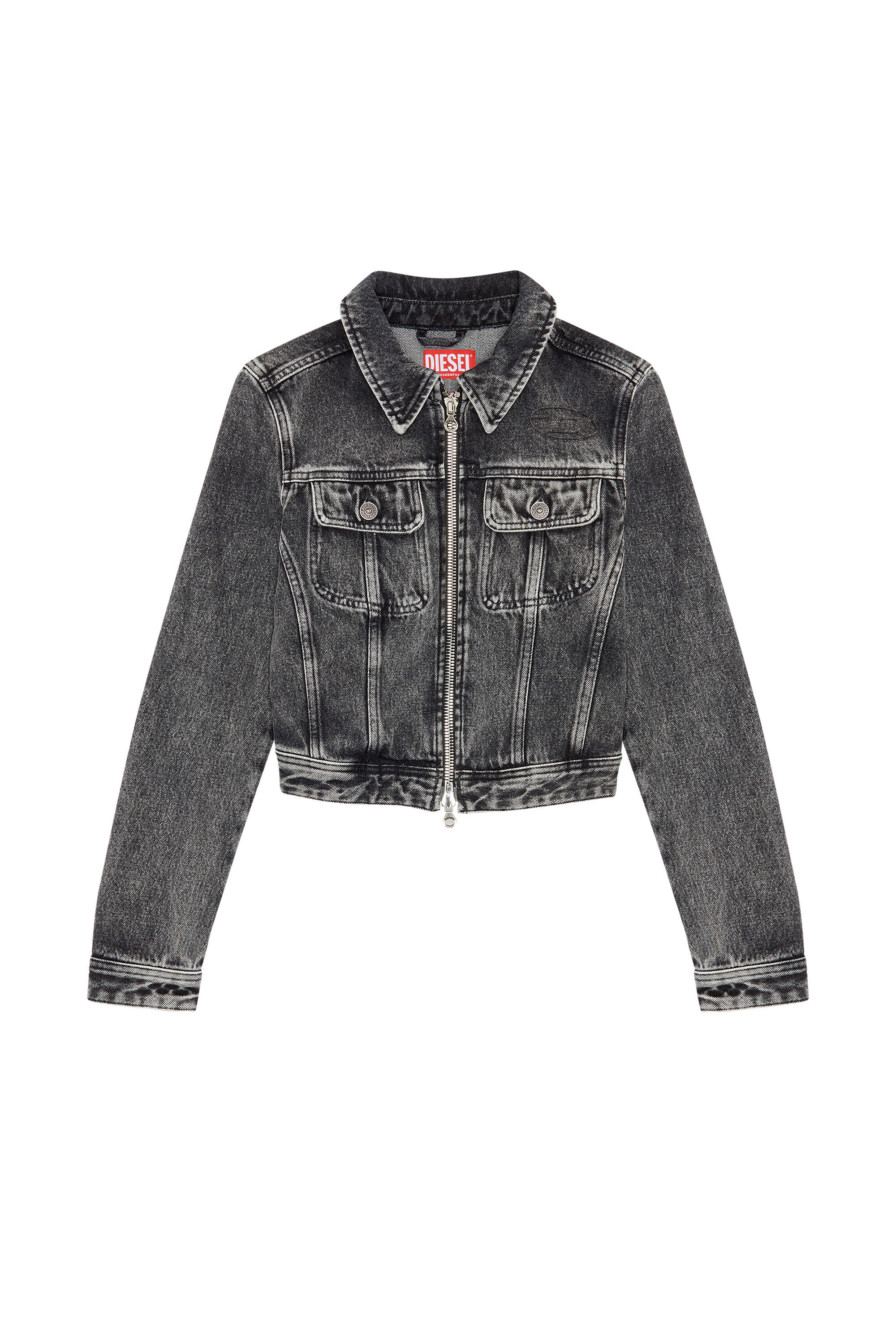 Women's Slim-fit logo-embossed trucker jacket | Black | Diesel