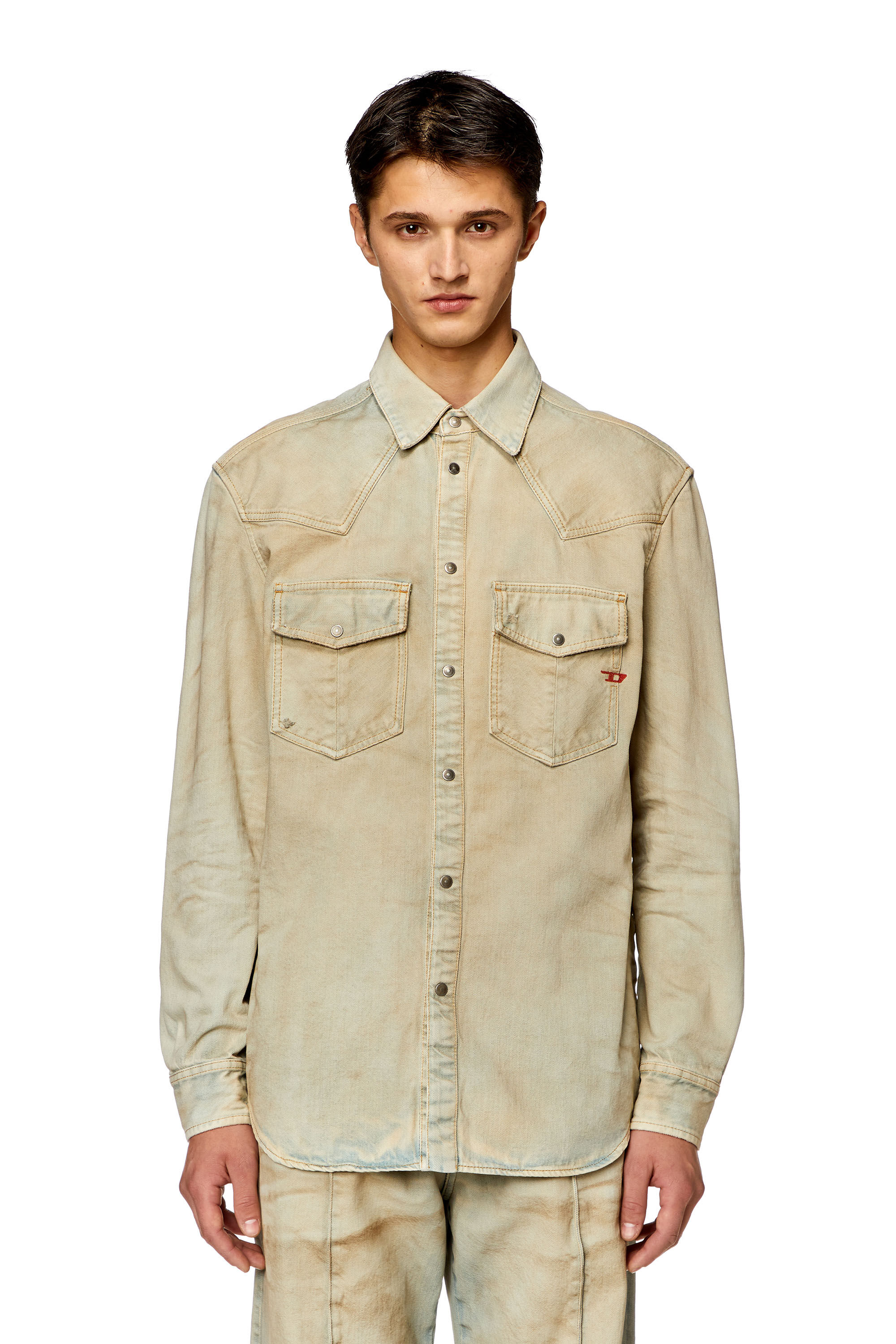 Diesel - D-OCEAN, Chemise Western en denim vieilli Homme in Beige - 2